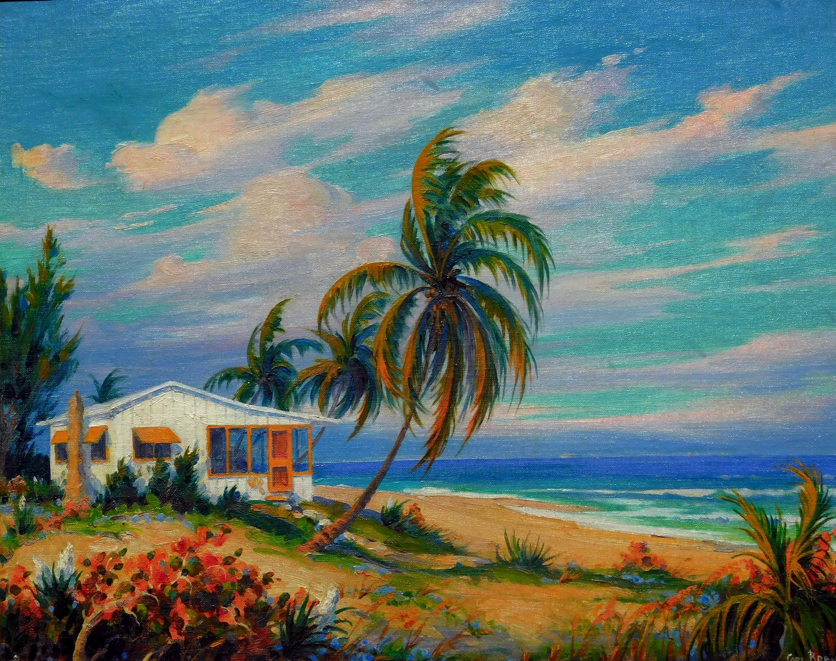 Carl Brandien, The Vagabond Artist, Oil on Board, Florida Subject, 1944 - Blue Landscape Painting by Unknown