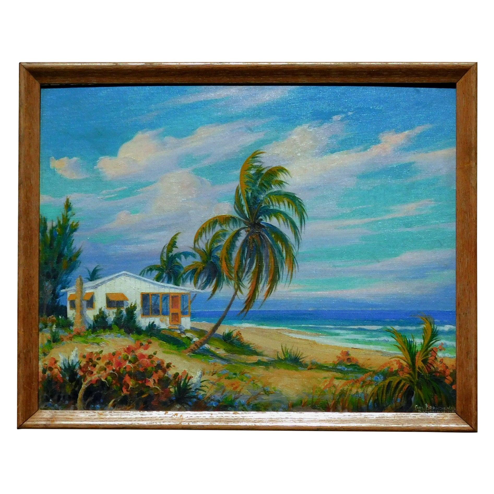Unknown Landscape Painting - Carl Brandien, The Vagabond Artist, Oil on Board, Florida Subject, 1944