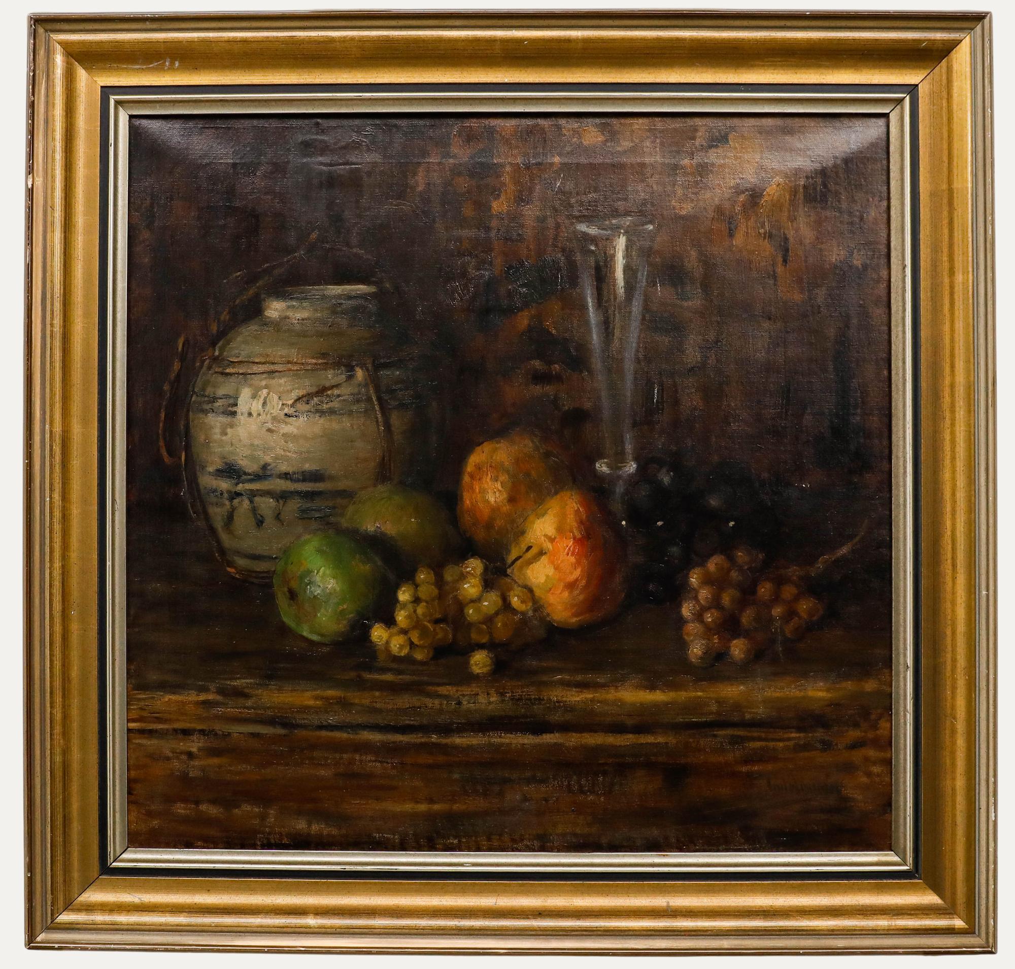 Carl Hayer - Olio, uva e porcellana della fine del XIX secolo