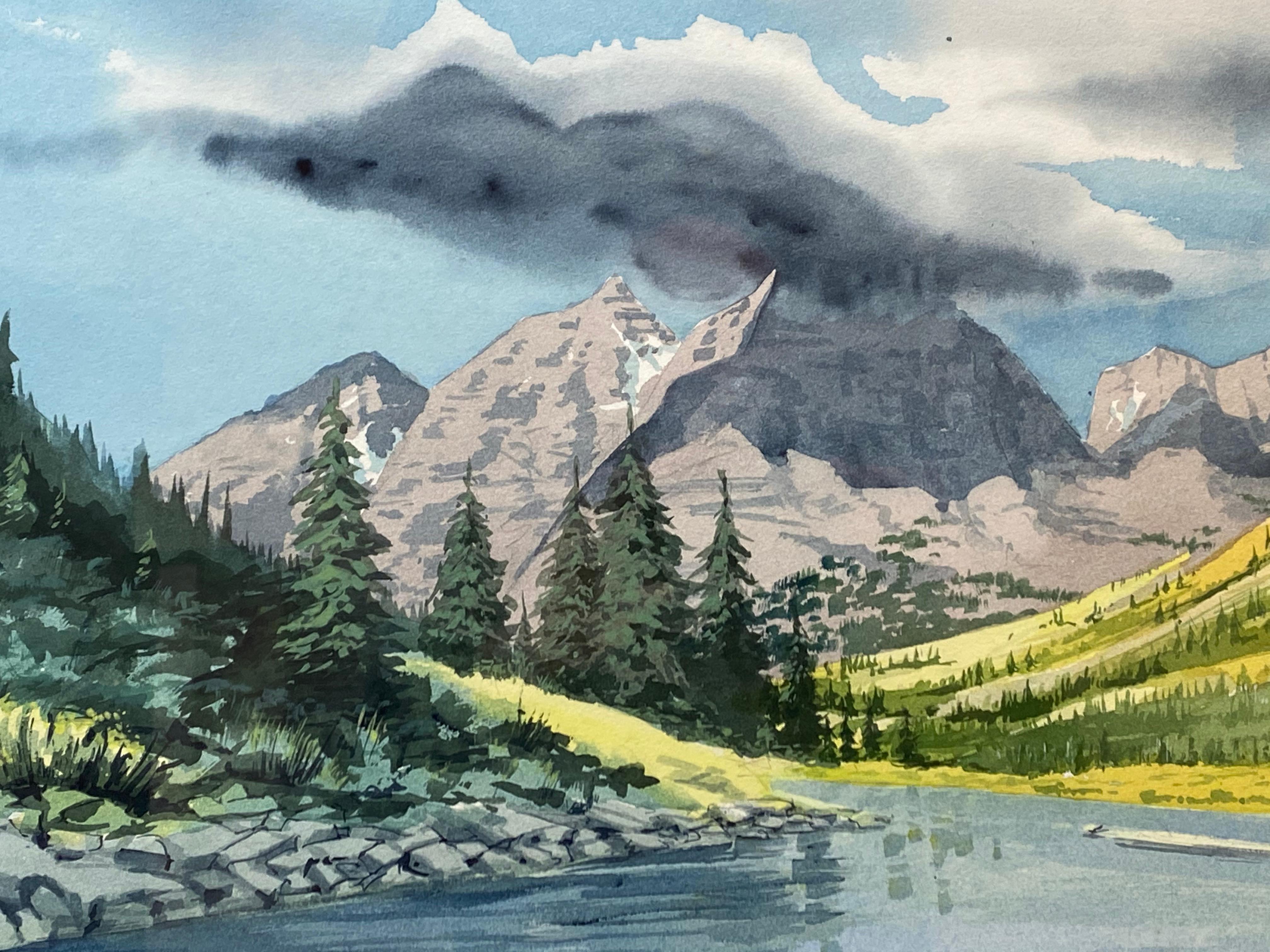 Carl Martin Western Mountain Landscape - Peinture à l'aquarelle - Paysage, vers 1970 - Painting de Unknown