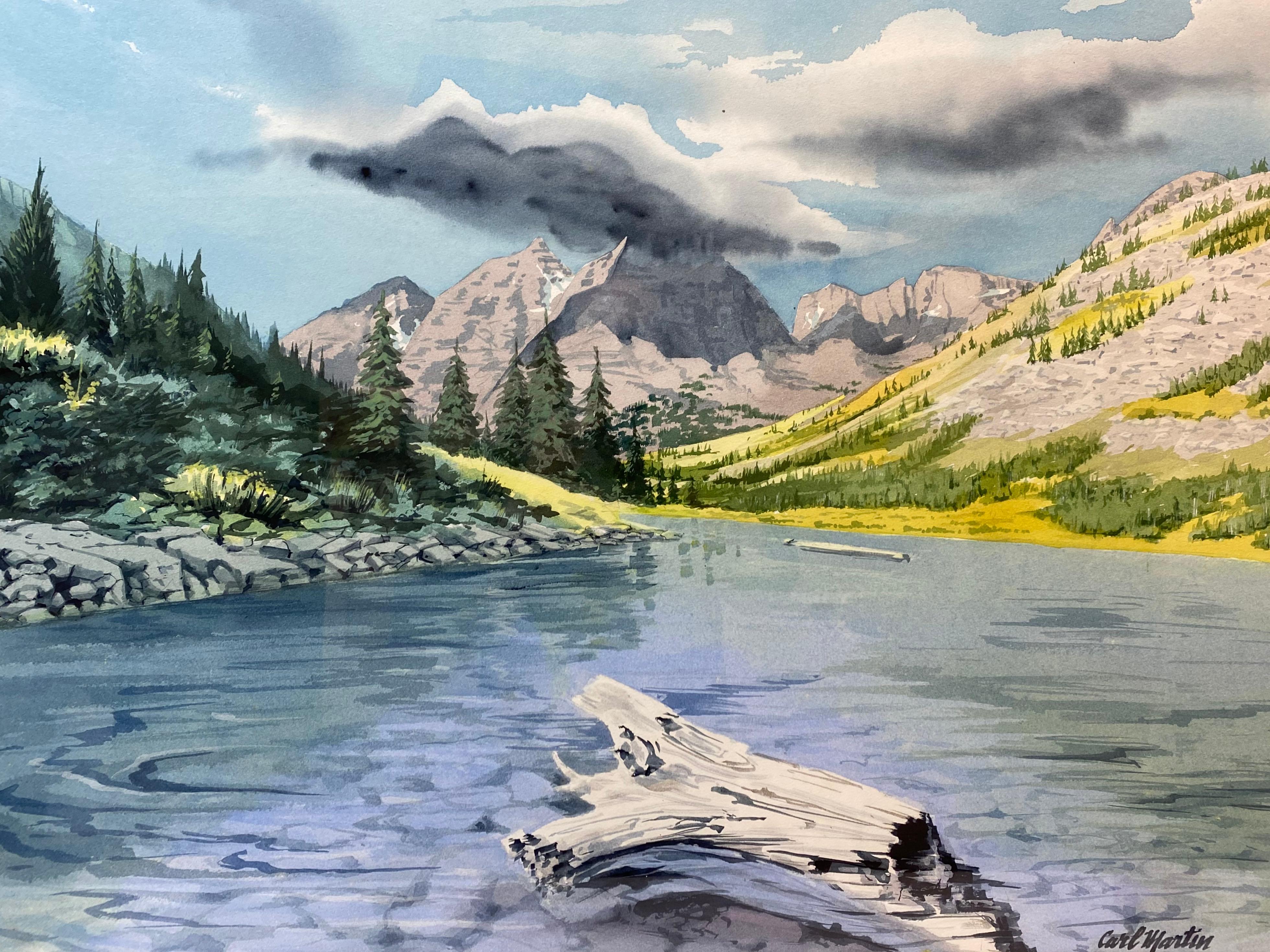 Carl Martin Western Mountain Landscape - Peinture à l'aquarelle - Paysage, vers 1970 - Gris Landscape Painting par Unknown
