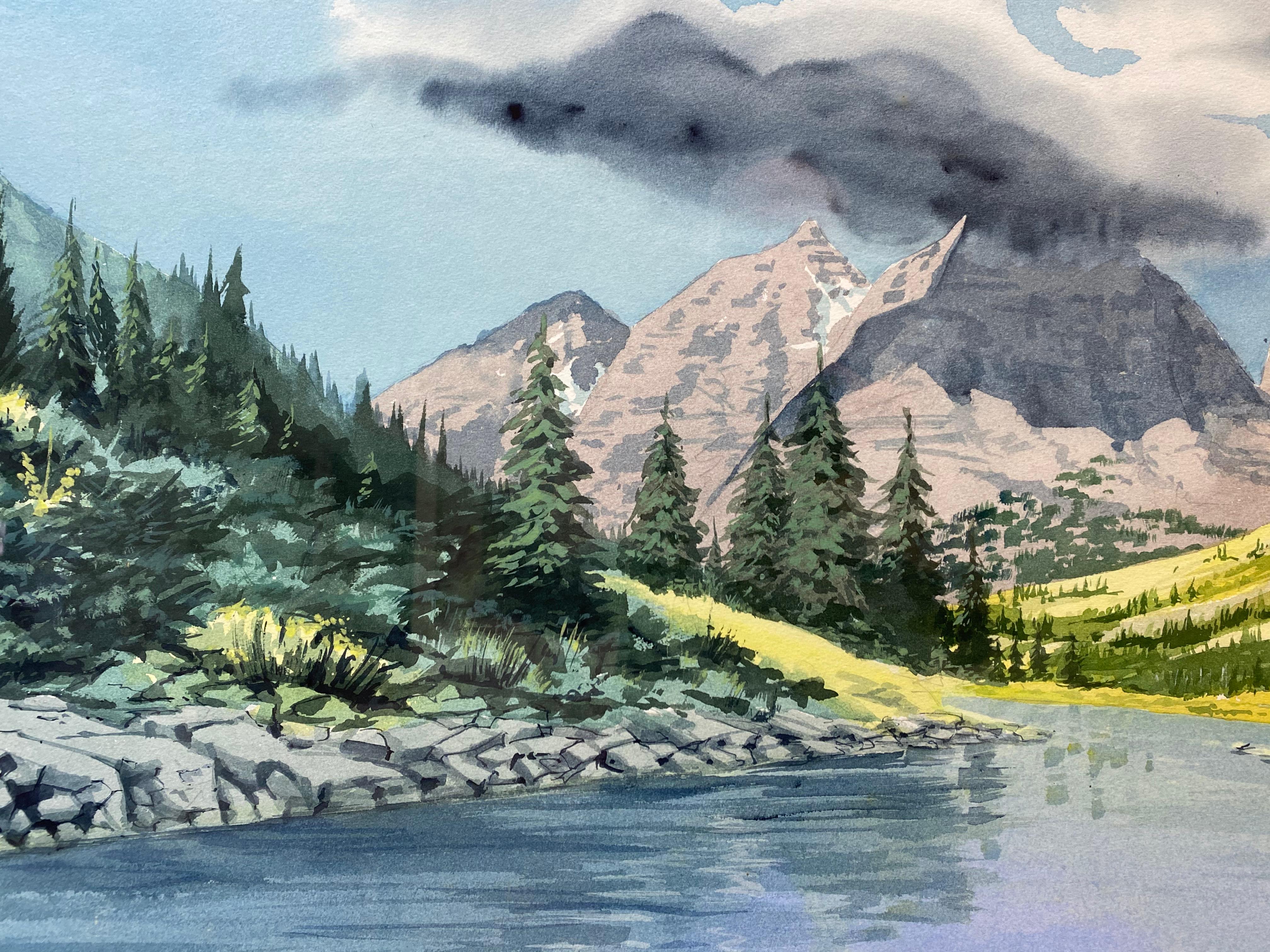 Carl Martin Western Mountain Landscape - Peinture à l'aquarelle - Paysage, vers 1970 en vente 1