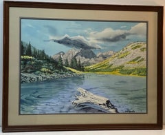 Antique Carl Martin Western Mountain Landscape Watercolor Painting c.1970