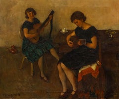 Carl Schmitz-Pleis (1877-1943) - German School Oil, The Music Lesson