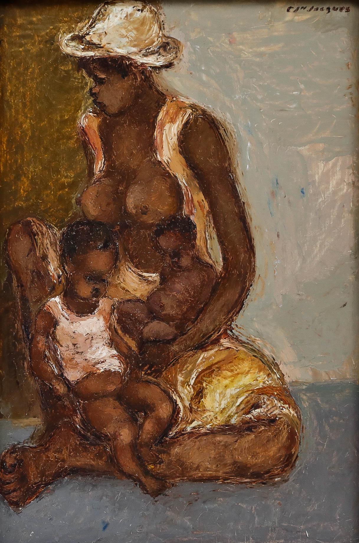 Carlo Jacques (1943-1990)  - Olio del XX secolo, L'amore di una madre - Painting di Unknown