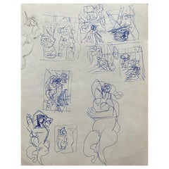 Carlos Carnero Dessin à l'encre original, esquisses de personnages, gribouillages