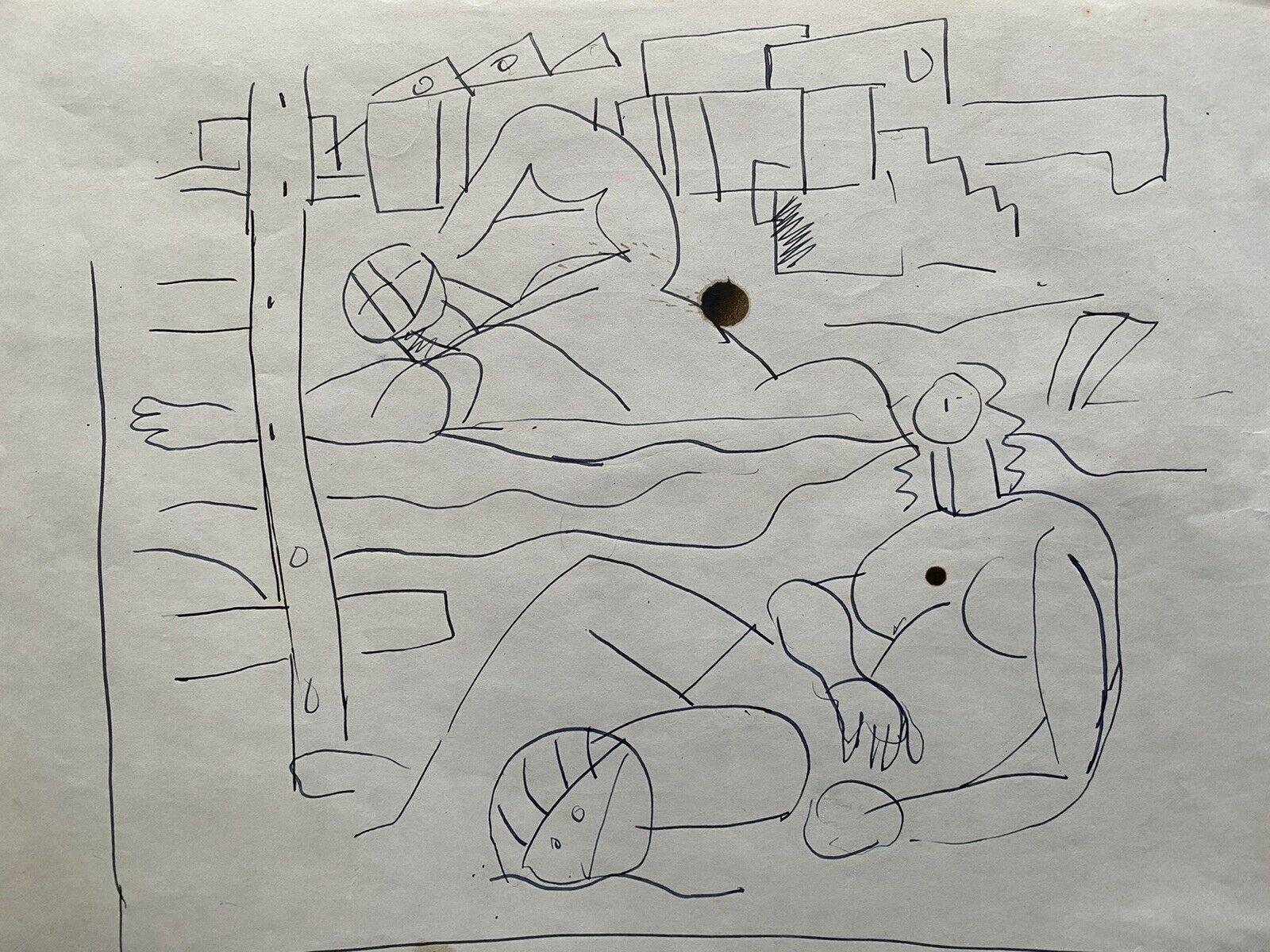 Dessin original de Carlos Carnero, Figures On The Beach - Painting de Unknown