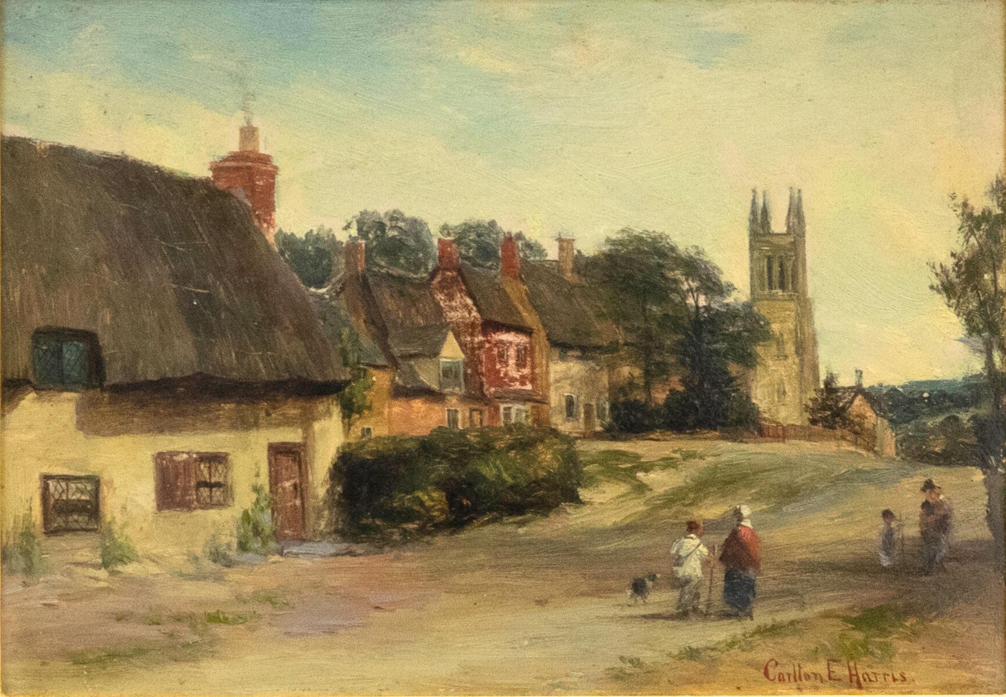 Carlton E. Harris - Late 19th Century Oil, View of the Village II - Painting by Unknown