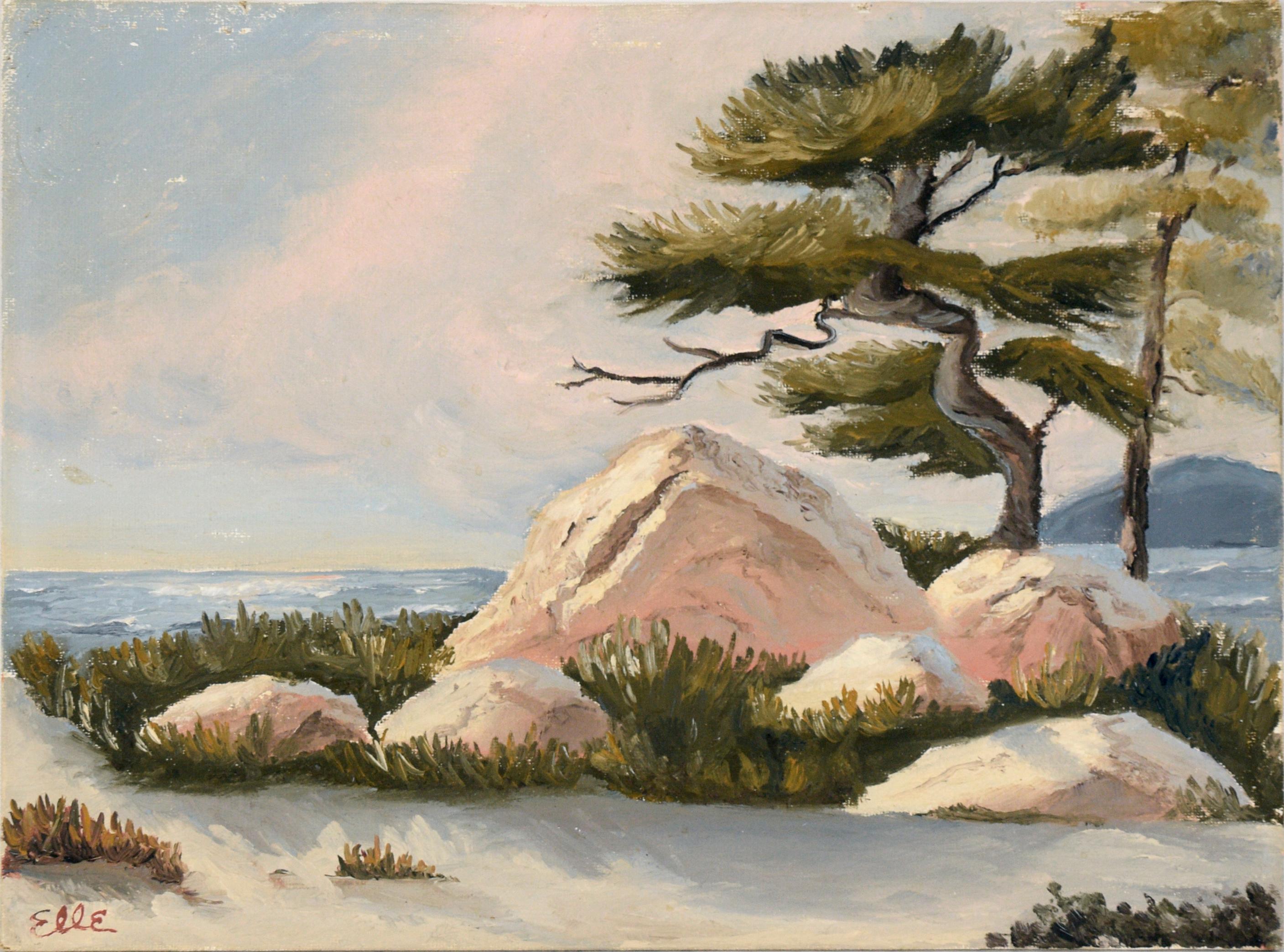 Carmel Beach Landscape - Oil on Artist's Board - Painting by Unknown