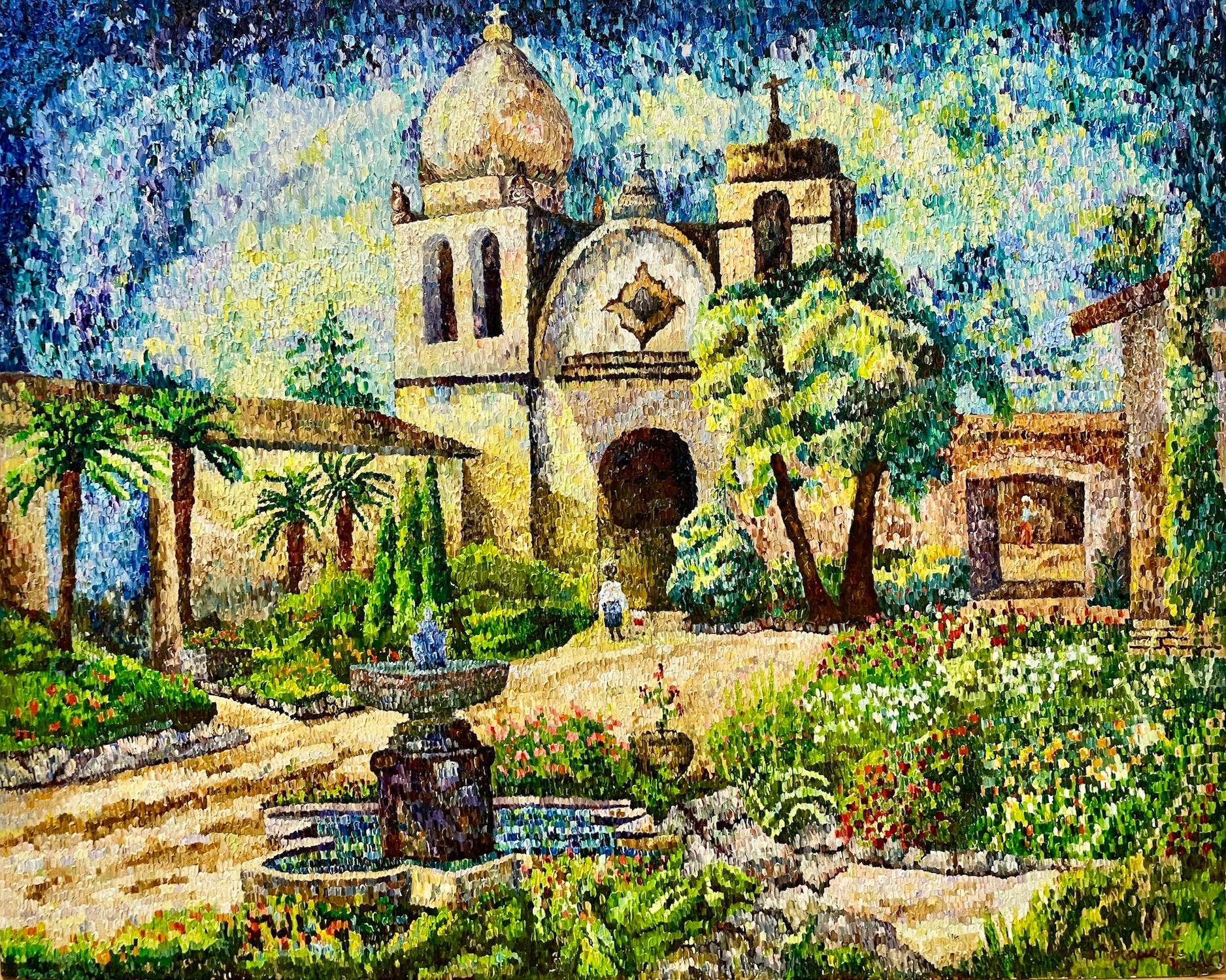 Unknown Abstract Painting - Carmel's Romantic Mission San Carlos Borromeo Del Rio Carmelo