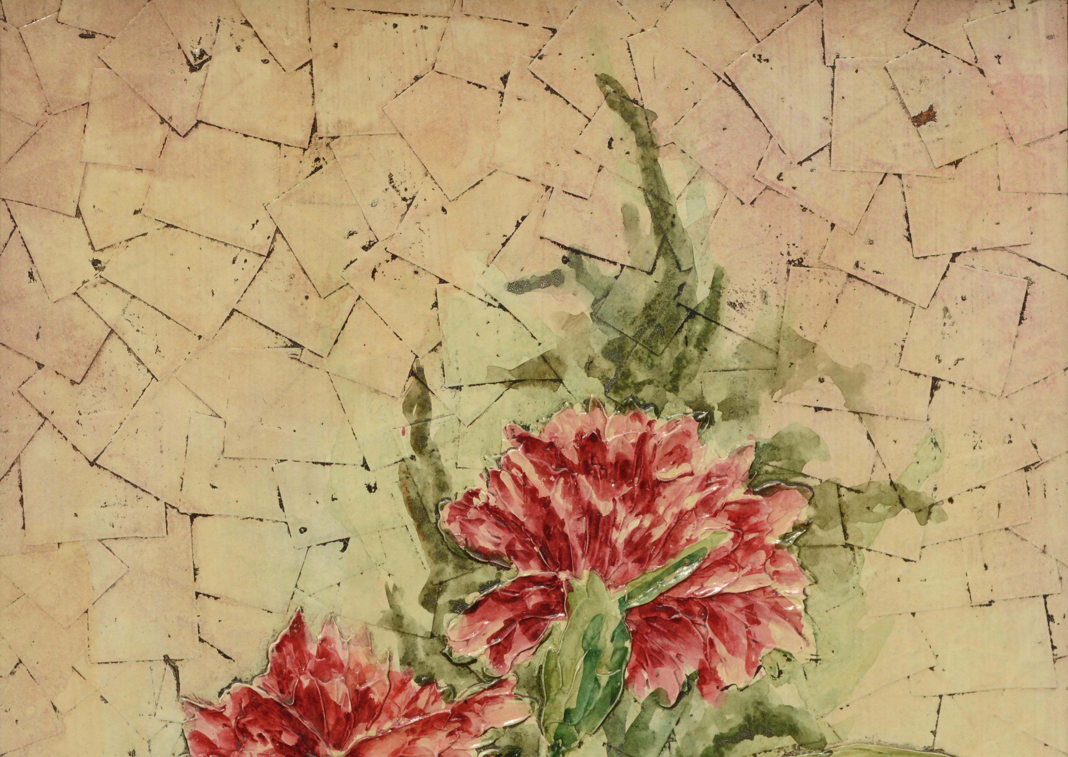 Sculptures rouges, nature morte de bouquet floral texturé du milieu du siècle dernier - Impressionnisme américain Painting par Unknown