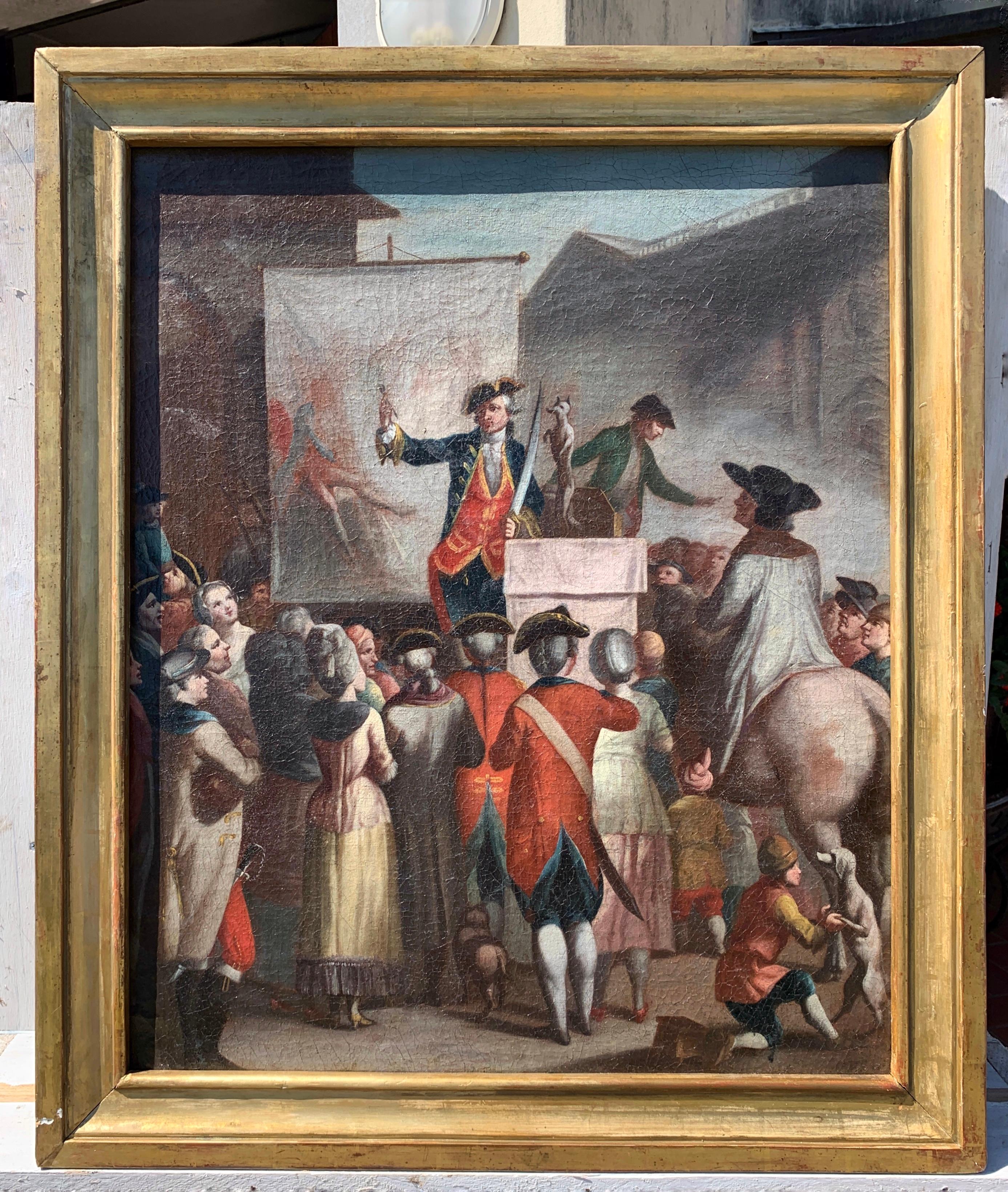 Peintre de carnaval (école italienne) - Peinture figurative du XVIIIe siècle - Spectacle de rue - Painting de Unknown