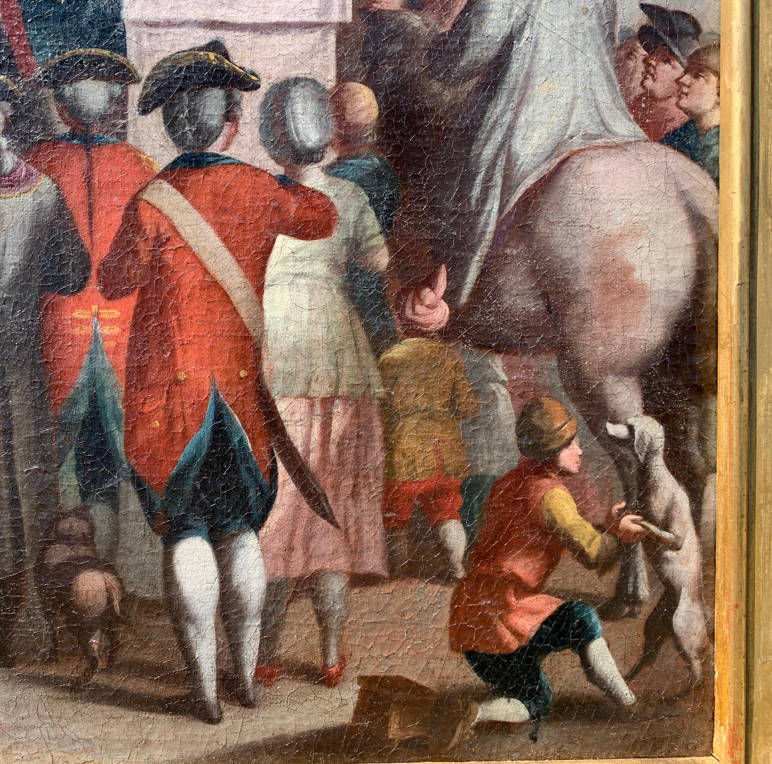 Carnival painter (Italian school)- 18th century figure painting - Street show For Sale 1