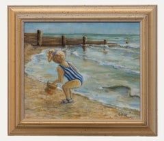 Caroline Salmon - 1995 Oil, The striped swimsuit - 'It is seaweed isn't it'