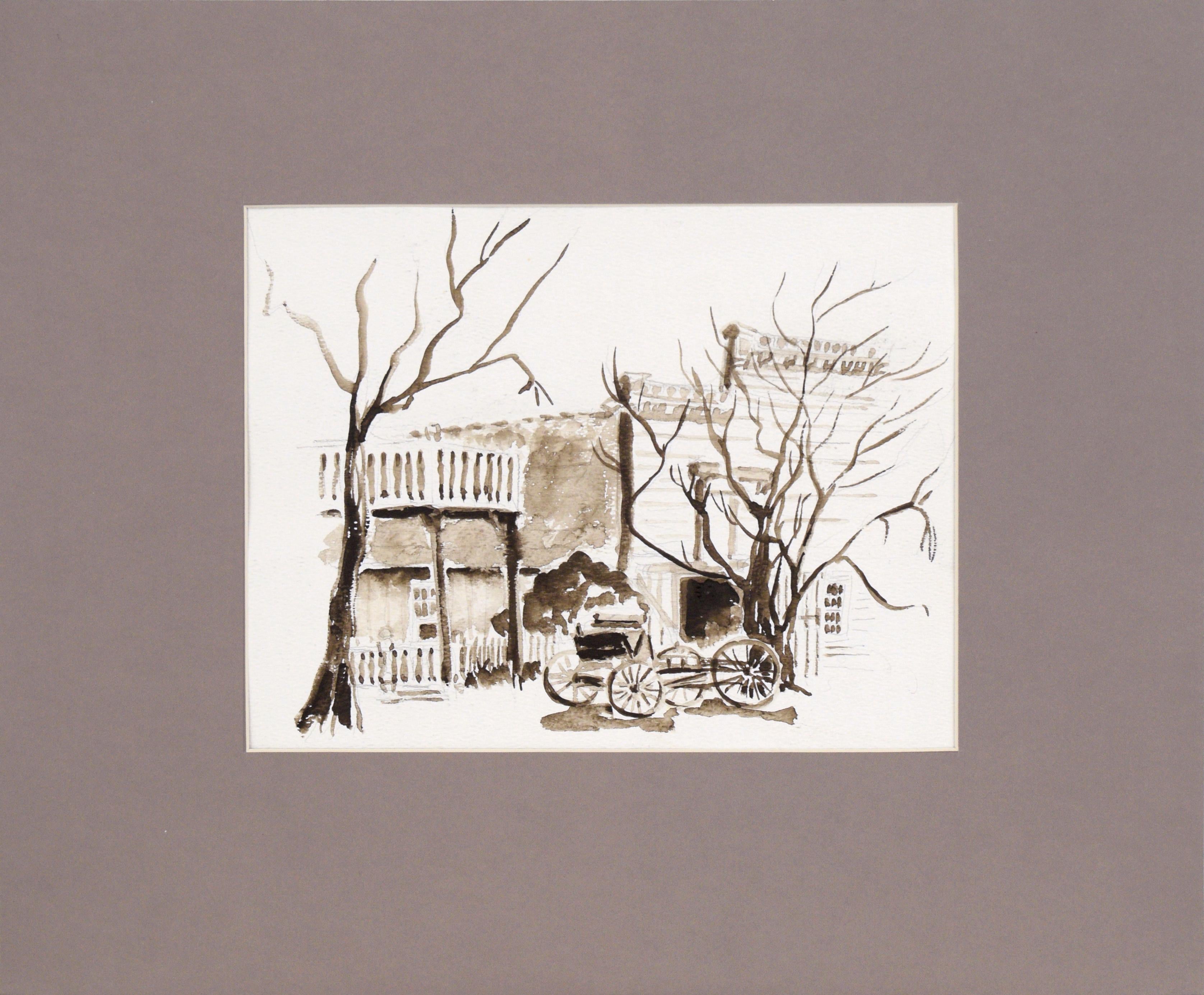 Carriage Outside the St Charles Saloon - Columbia CA - Monochrome Watercolor
