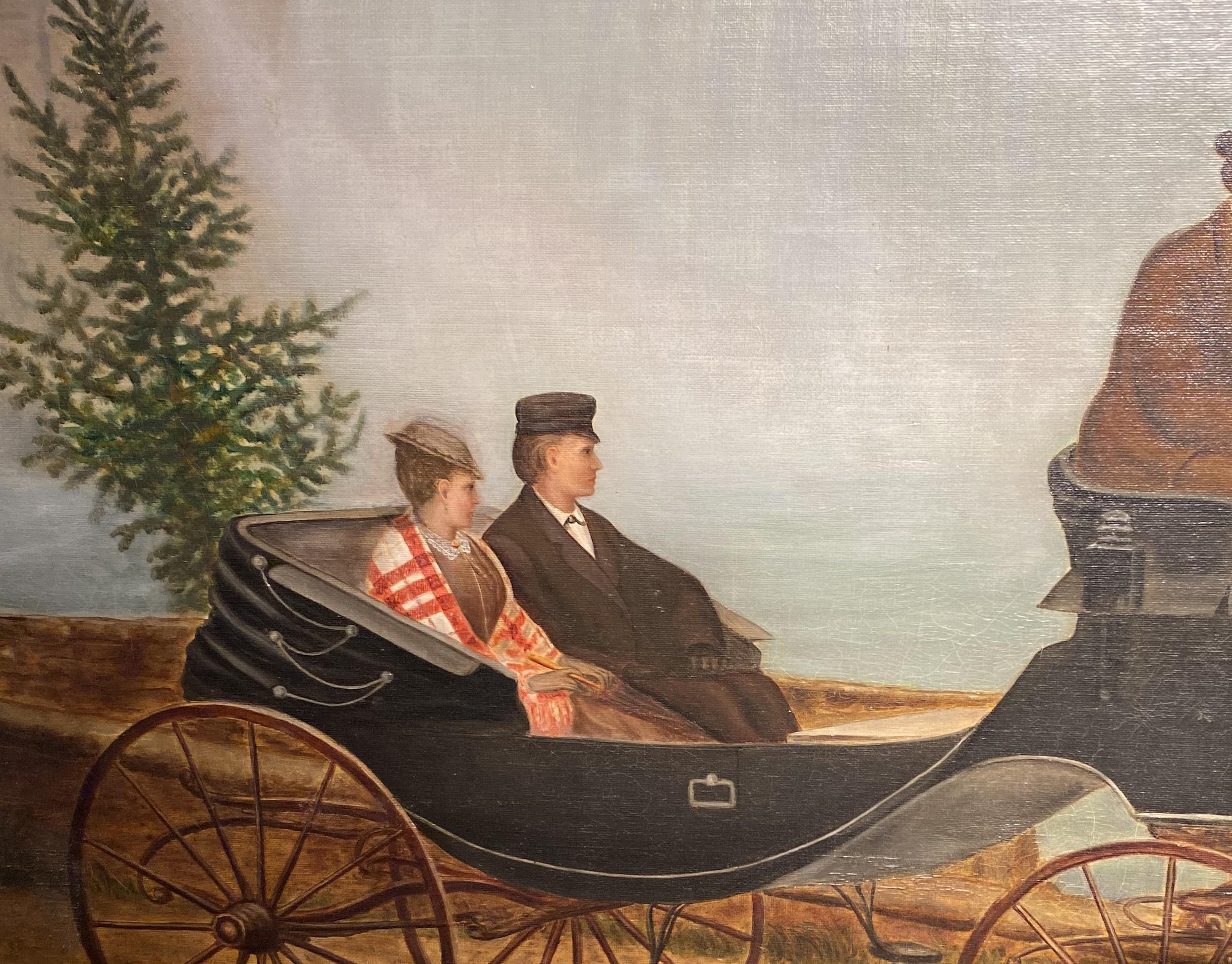 Carriage Ride at Niagara Falls - American Impressionist Painting by Unknown