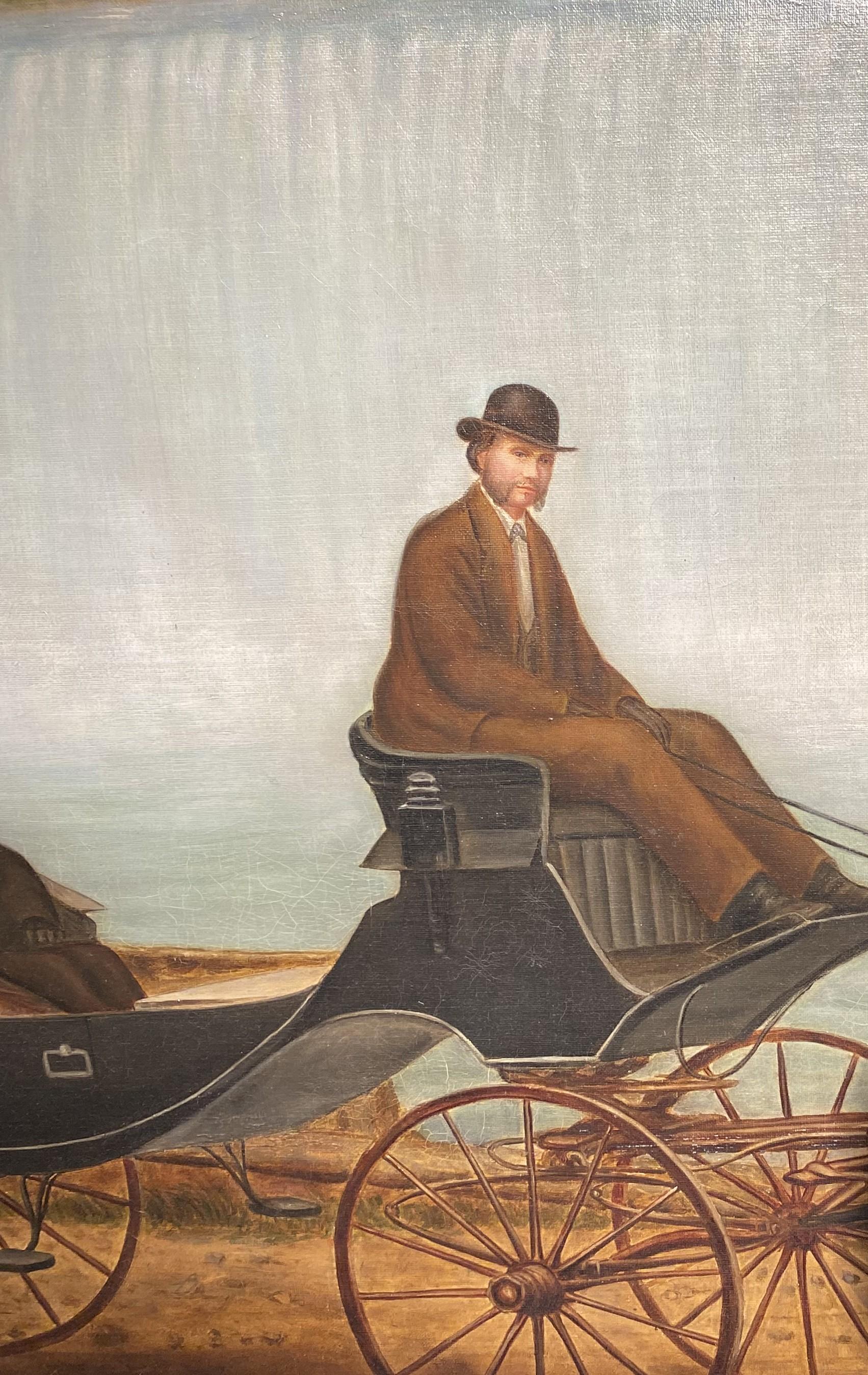 Carriage Ride at Niagara Falls - Brown Landscape Painting by Unknown