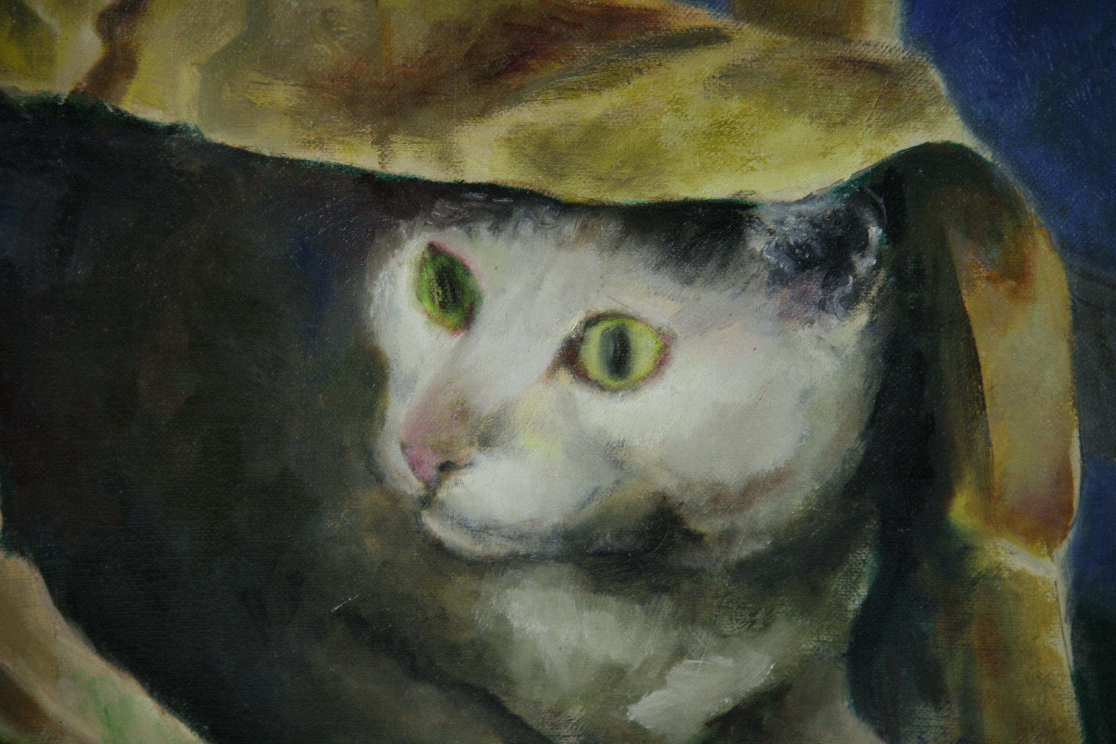 Cat At The Window Interior Scene Ölgemälde von Oldyna Dynowska im Angebot 2