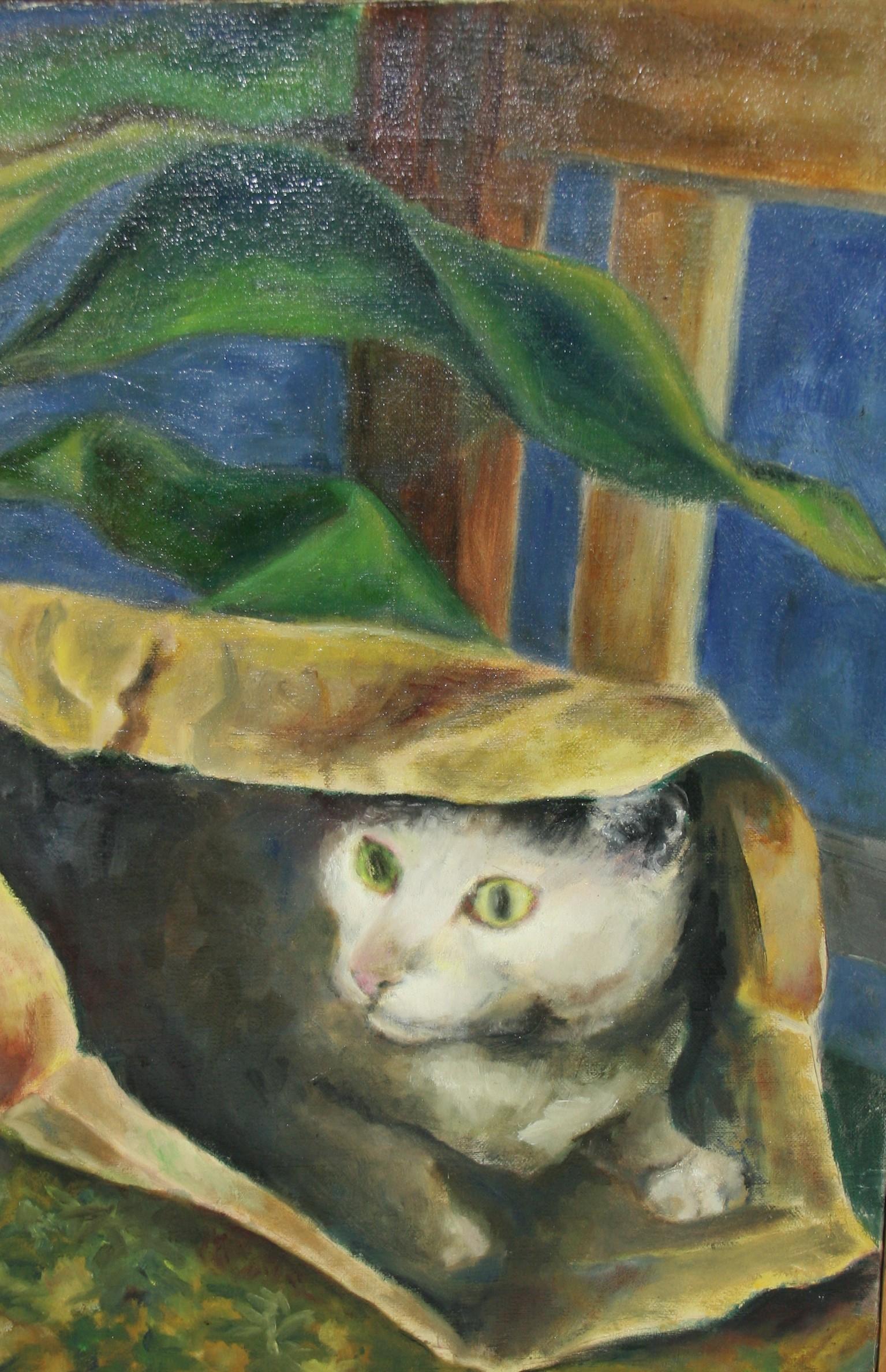 Cat At The Window Interior Scene Ölgemälde von Oldyna Dynowska im Angebot 3
