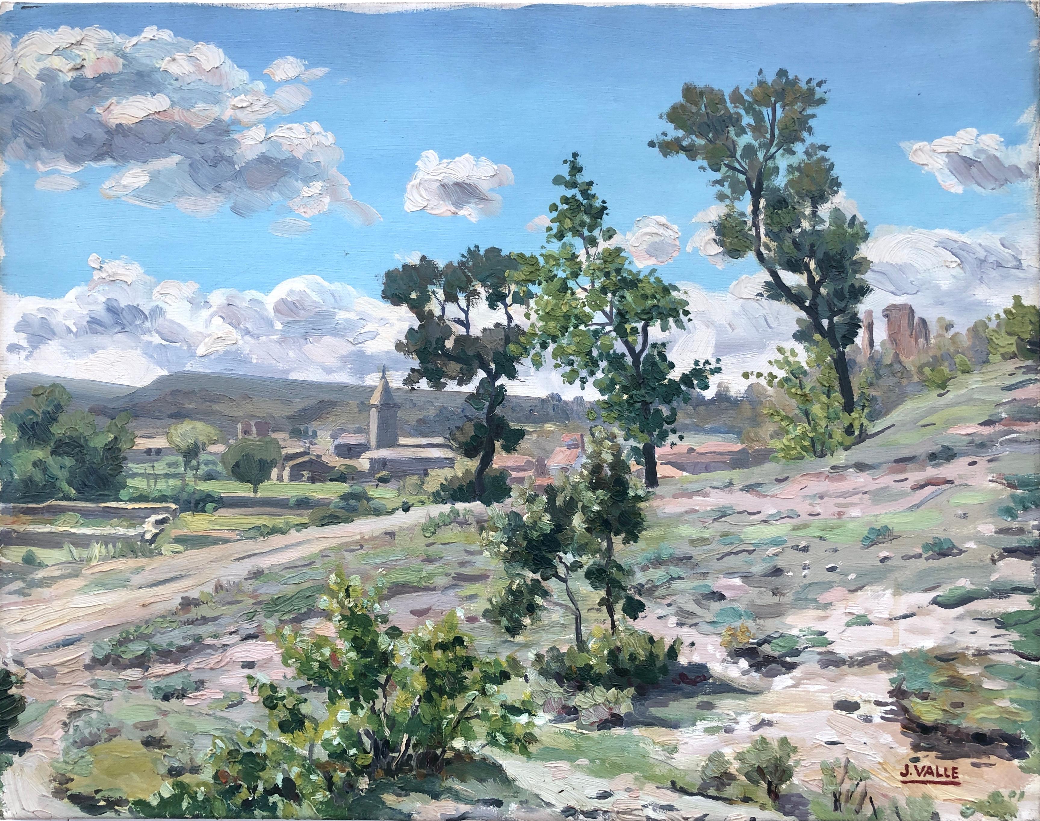 Landscape Painting de Unknown - Paisaje llano catalán óleo sobre lienzo pintura España arte español europeo