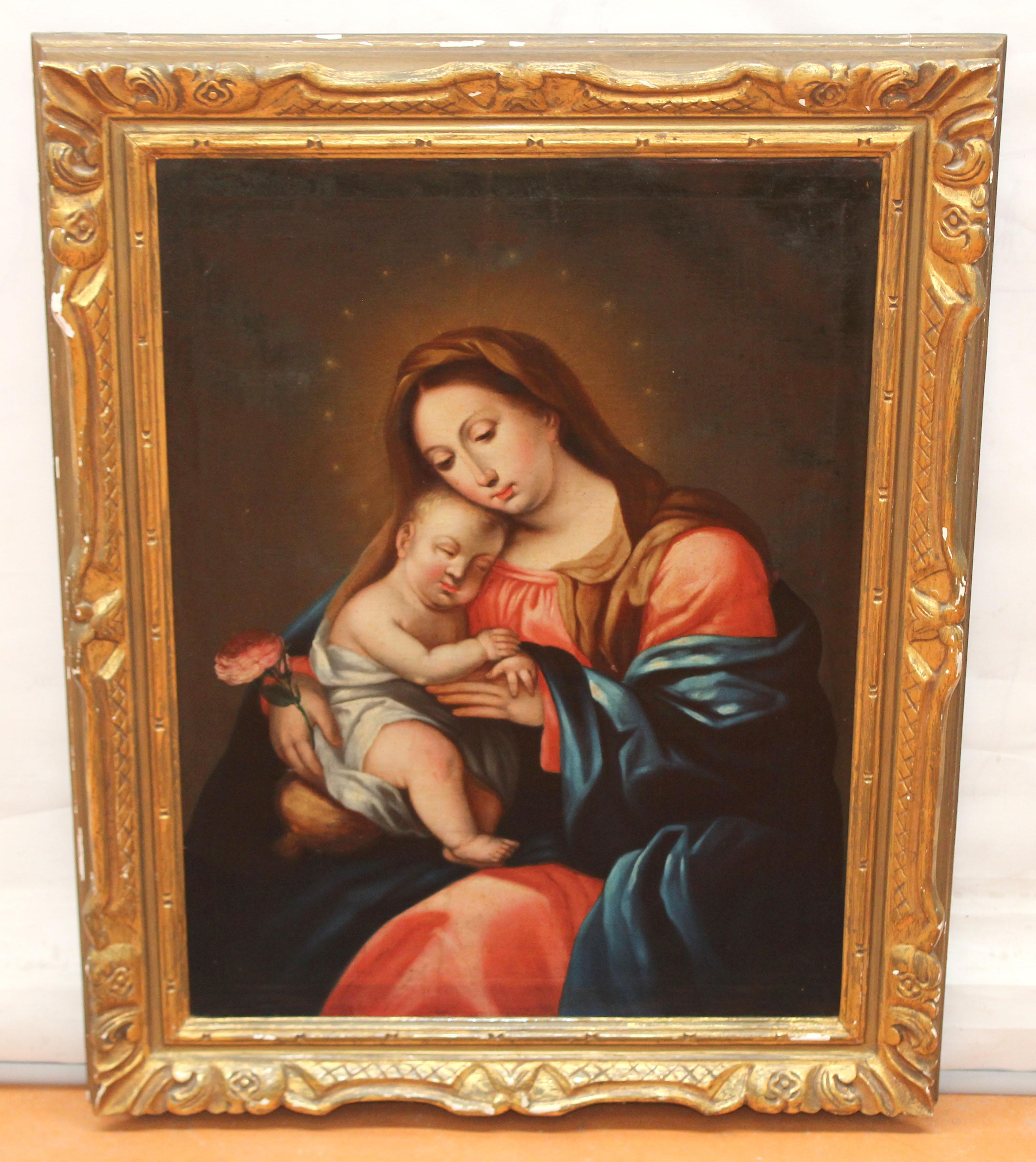 Scuola catalana (XIX secolo) - Olio su tela - Vergine e Bambino - Painting di Unknown