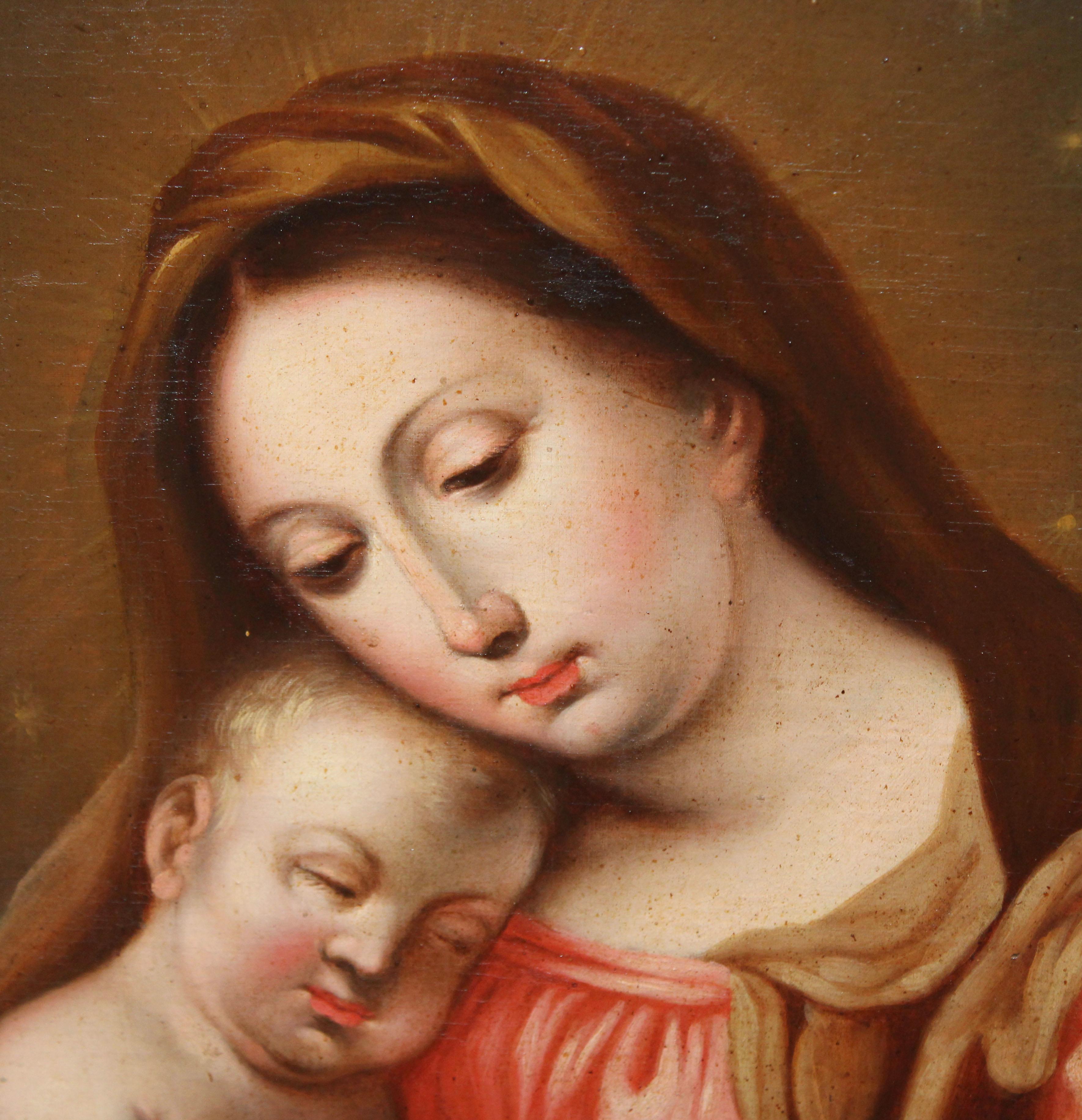 Scuola catalana (XIX secolo) - Olio su tela - Vergine e Bambino - Figurative Painting Nero di Unknown