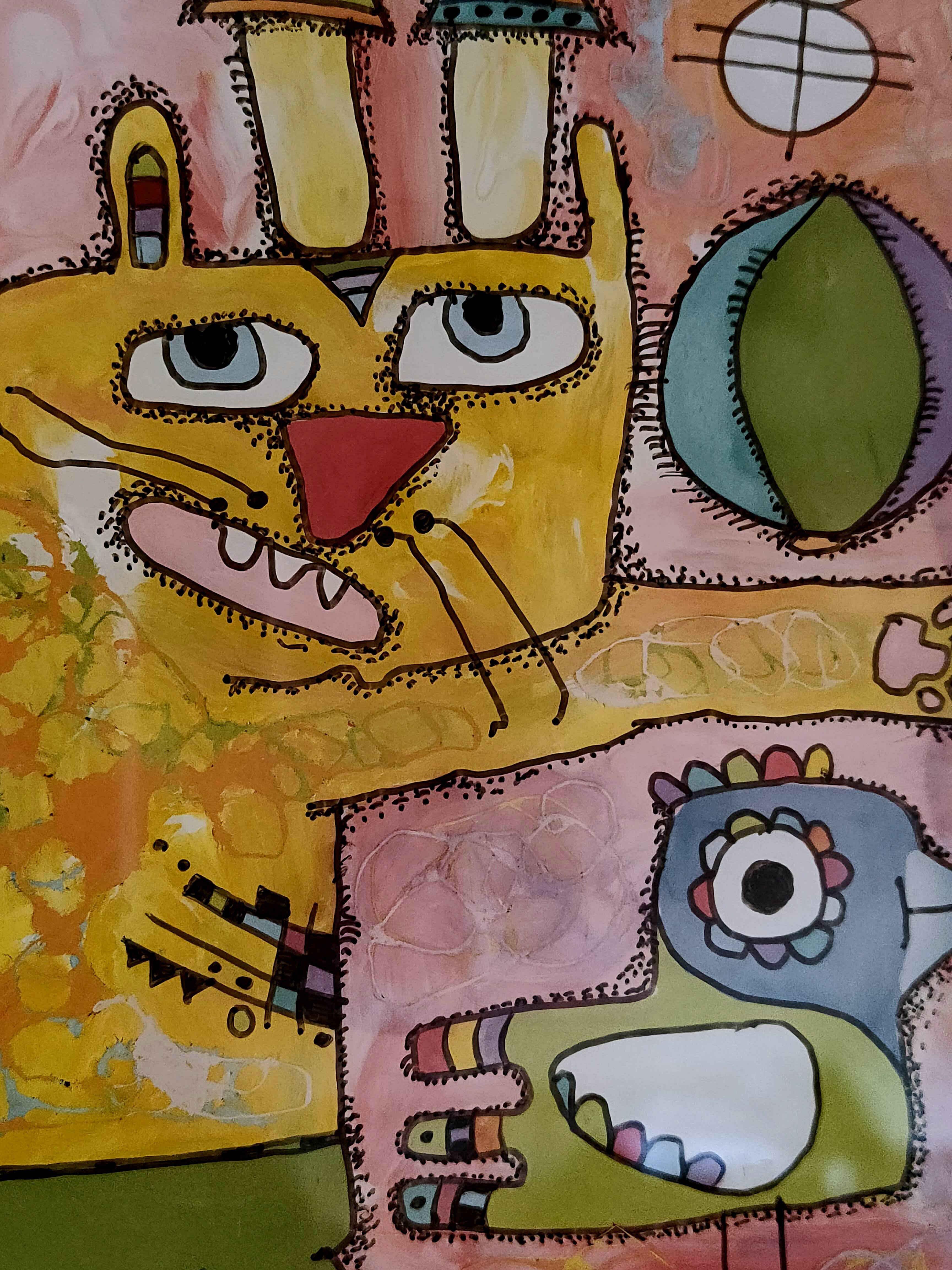 Gatti  & uccelli - Painting Arte popolare di Unknown