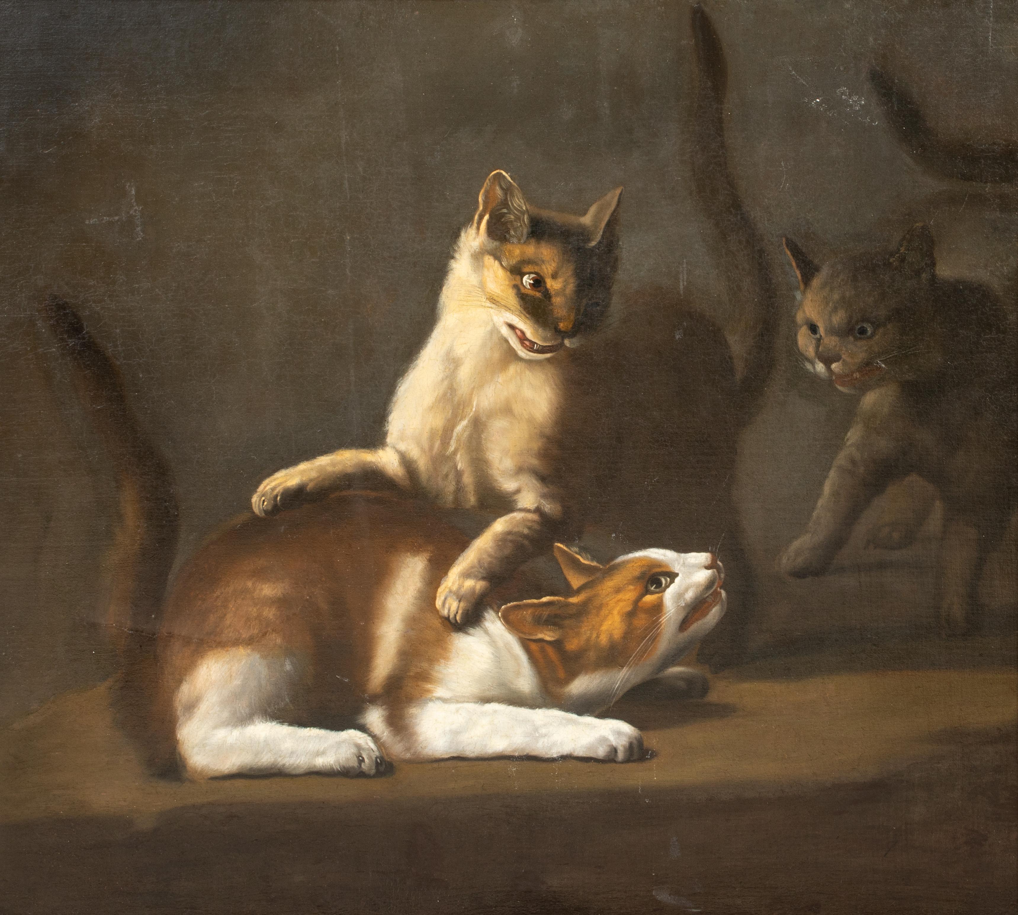Cats Fighting, 17th Century  attributed to David DE CONINCK (1642-1700) - Brown Animal Painting by Unknown