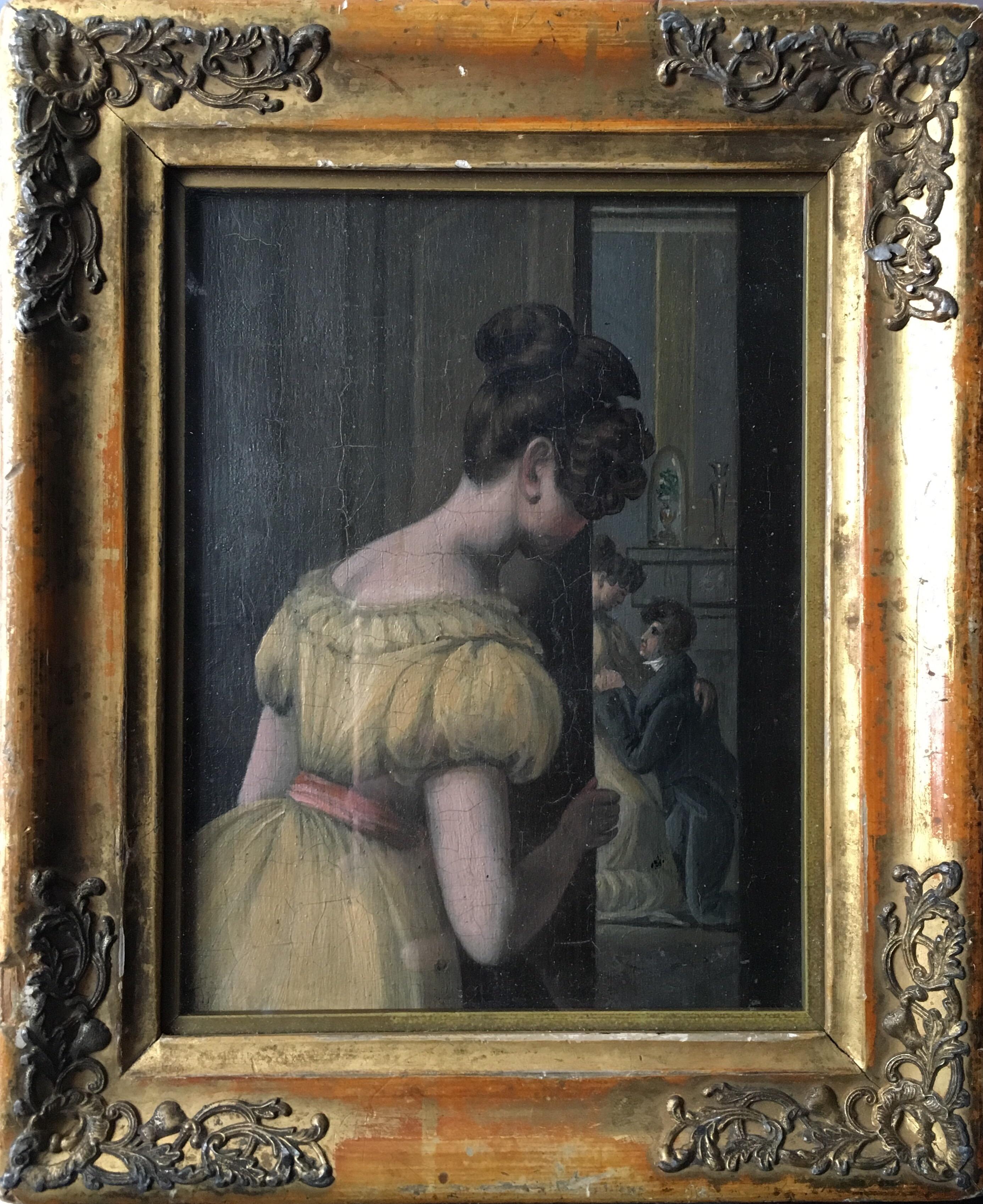 Unknown Portrait Painting - ‘Caught in the Act’, Antique British Oil Painting