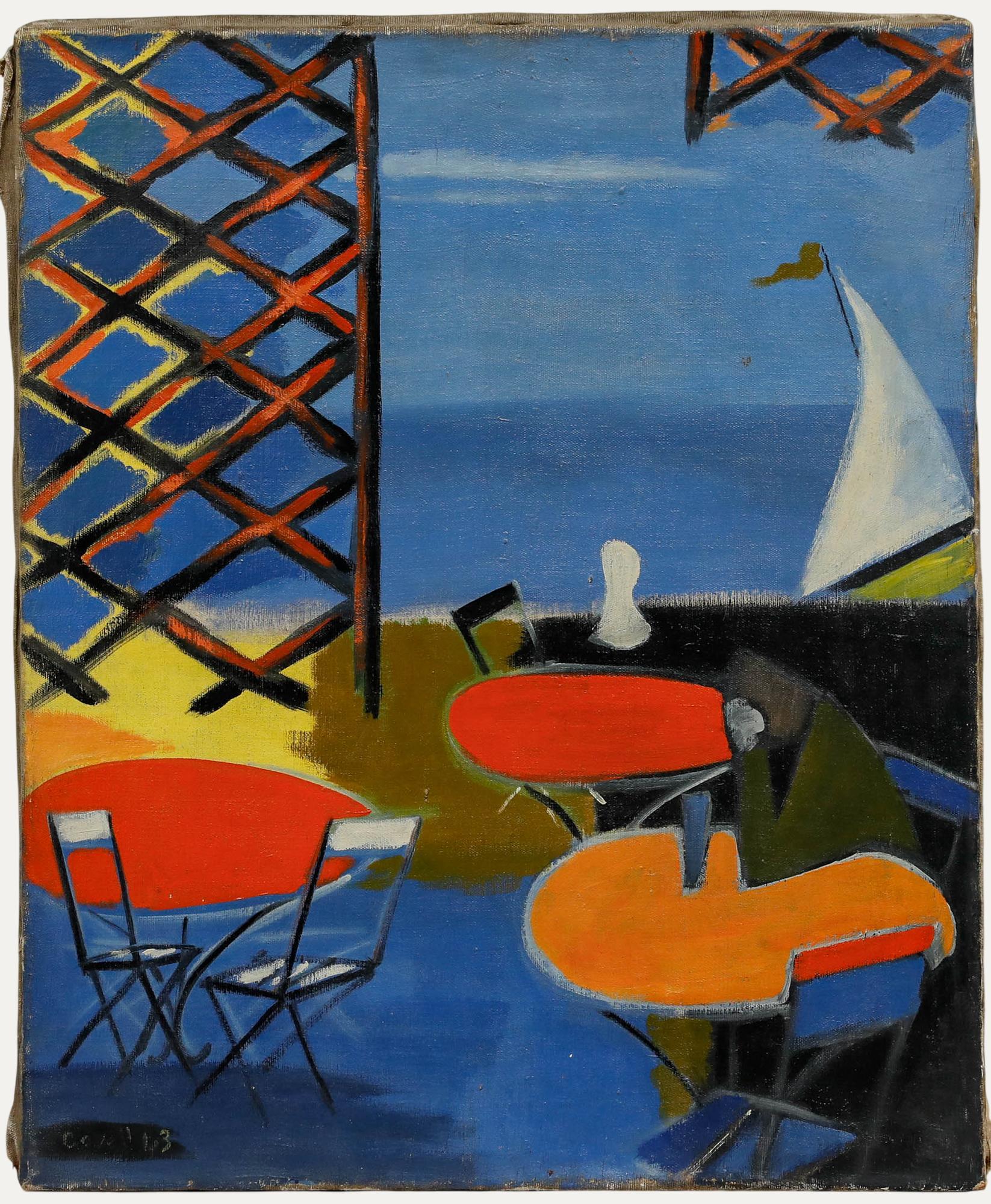 Unknown Figurative Painting - Cavell - 1943 Oil, By the Sea