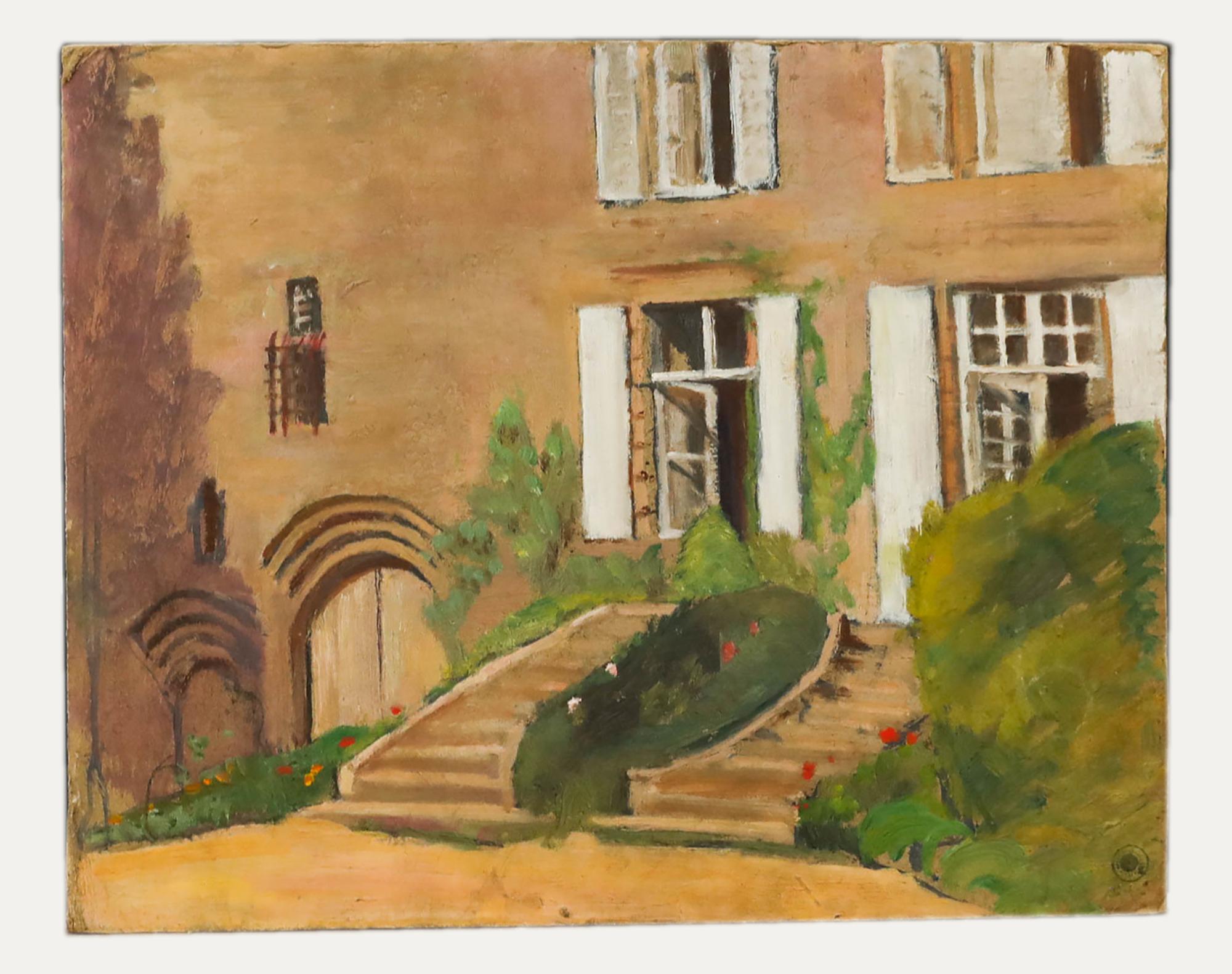 Cecile Hertz-Eyrolles (1875-1974) - Siglo XX Óleo, Jardines de la mansión - Landscape Painting Negro de Unknown