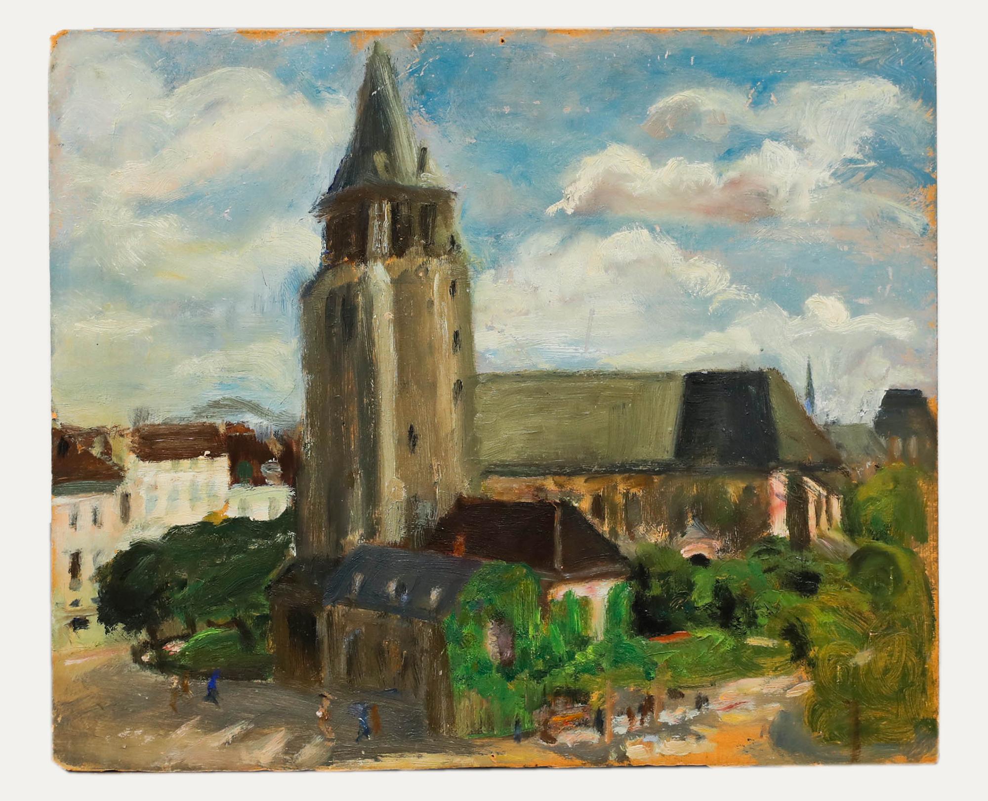 Cecile Hertz-Eyrolles (1875-1974) – Ölgemälde, Blick auf die Kirche, 20. Jahrhundert – Painting von Unknown