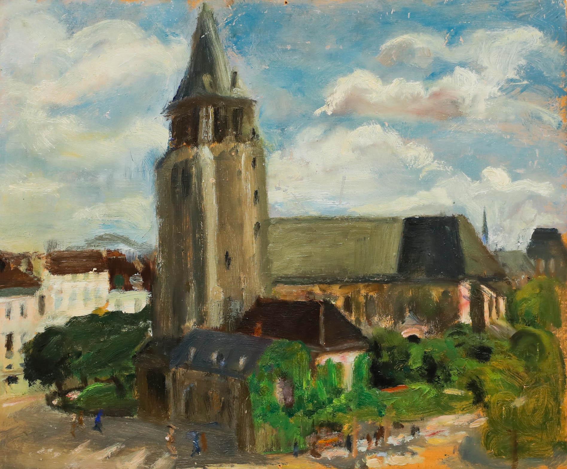 Cecile Hertz-Eyrolles (1875-1974) – Ölgemälde, Blick auf die Kirche, 20. Jahrhundert