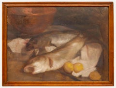 Cecile Hertz-Eyrolles (1875-1974) - Óleo enmarcado de mediados del siglo XX, Bacalao y limones