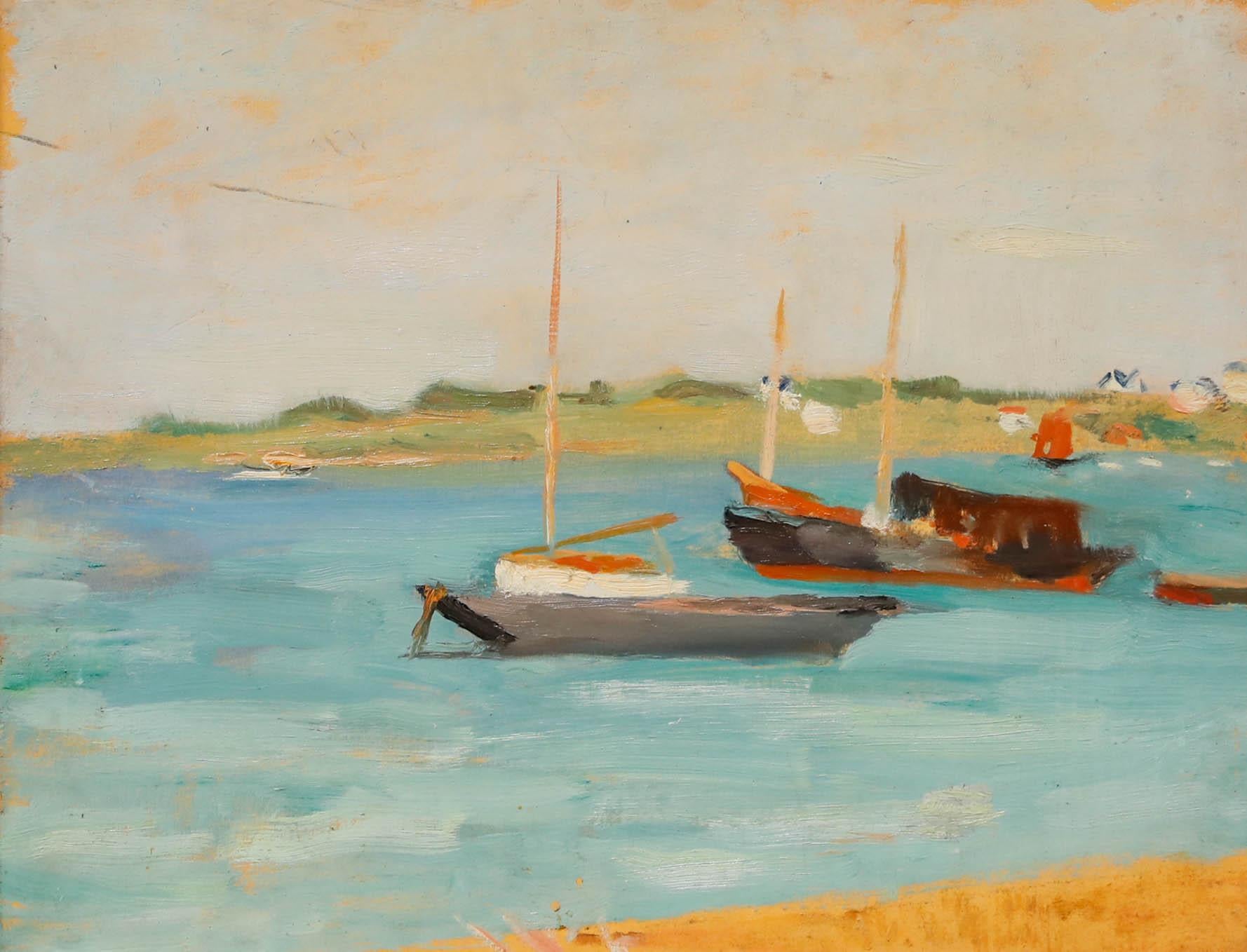 Cecile Hertz-Eyrolles (1875-1974) - Gerahmtes Ölgemälde,tuary Mooring, Mitte des 20. Jahrhunderts – Painting von Unknown