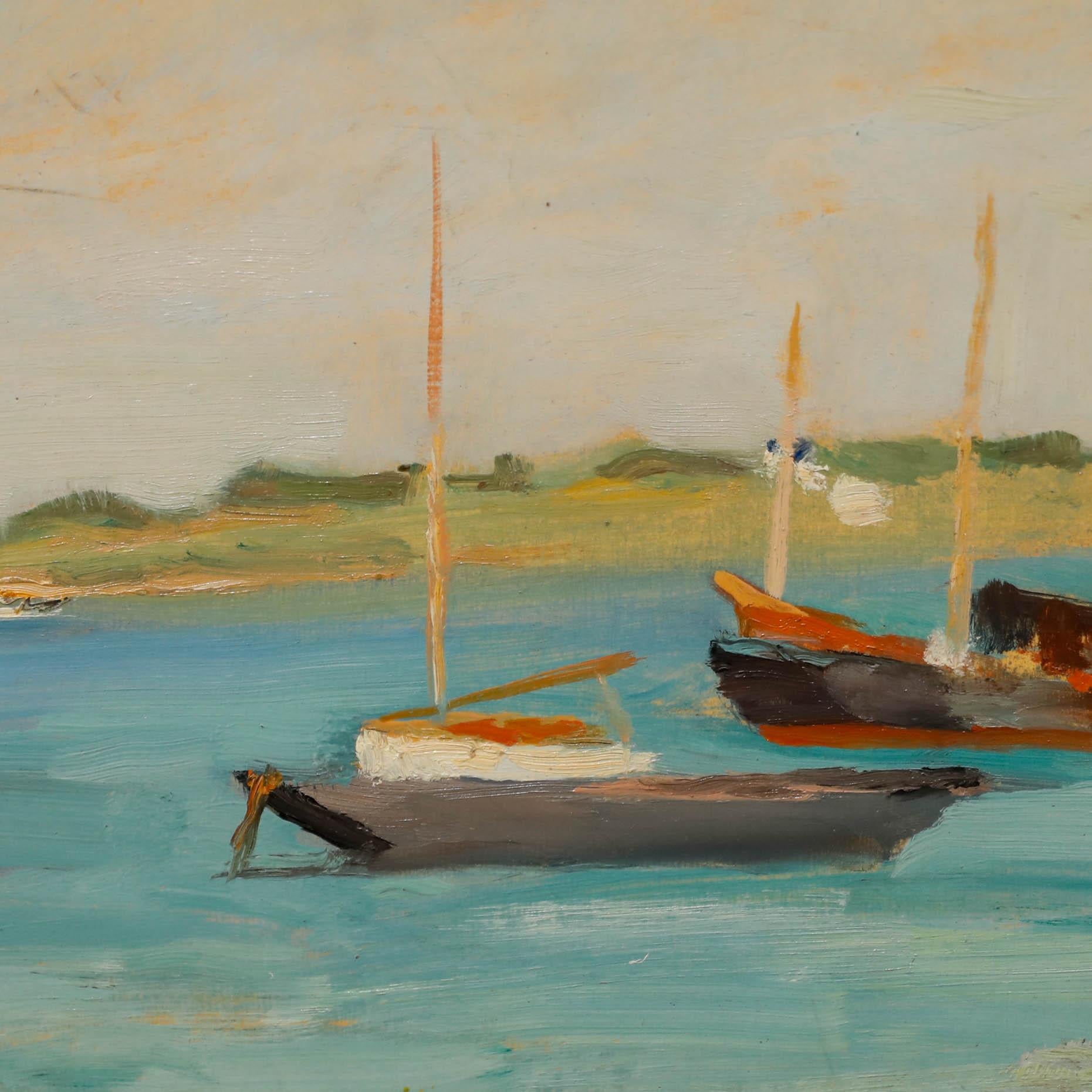 Cecil Hertz-Eyrolles (1875-1974), Öl auf Karton. Gut präsentiert in einem dekorativen Gold-Effekt-Rahmen mit Perlenverlauf. Eine zweite Öllandschaft befindet sich auf der Rückseite. Nicht signiert. (Provenienz: Studio Sale von Cecile Hertz-Eyrolles,