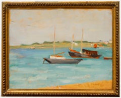 Cecil Hertz-Eyrolles (1875-1974) - Olio della metà del XX secolo incorniciato, Ormeggio nell'estuario