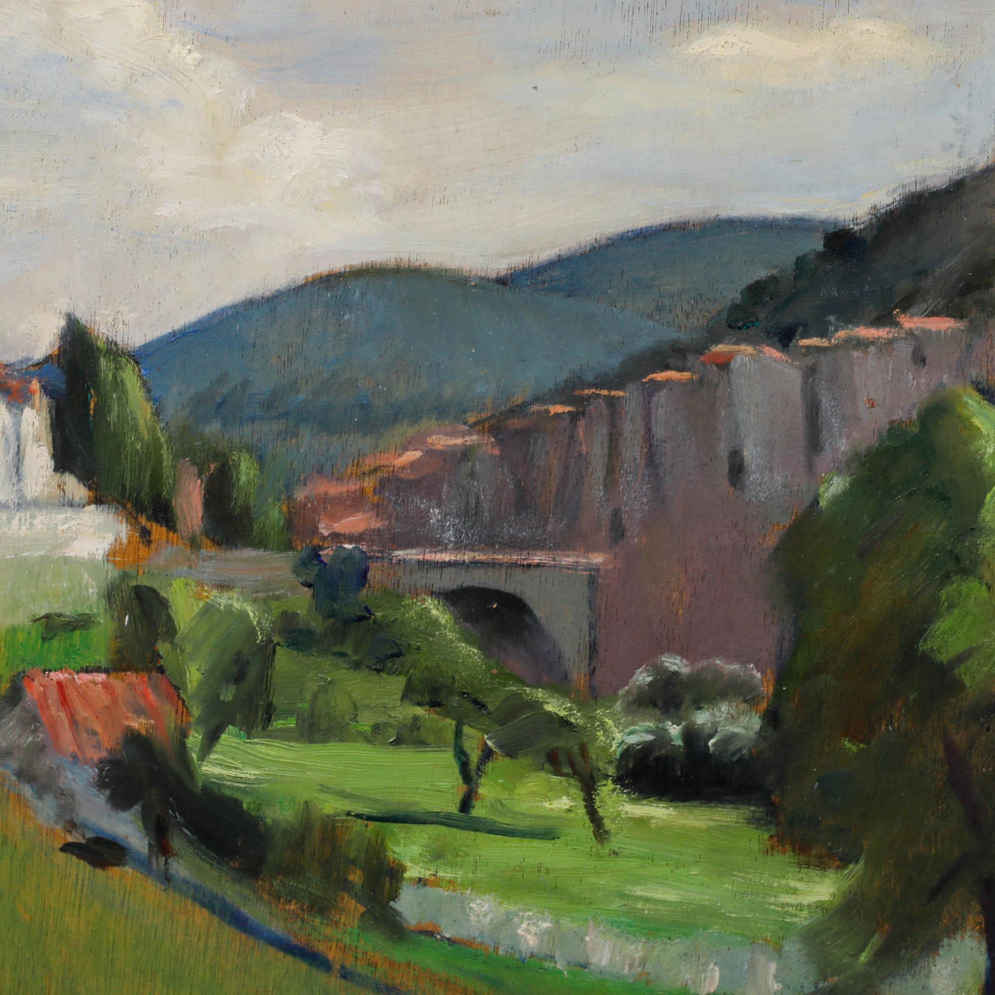 Cecile Hertz-Eyrolles (1875-1974) - Gerahmtes Öl aus der Mitte des 20. Jahrhunderts, La vallée verte im Angebot 1