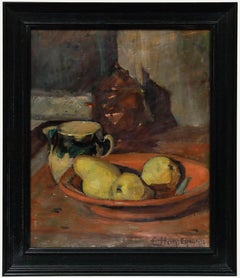 Cecil Hertz-Eyrolles (1875-1974) - Olio incorniciato, Una ciotola di mele cotogne