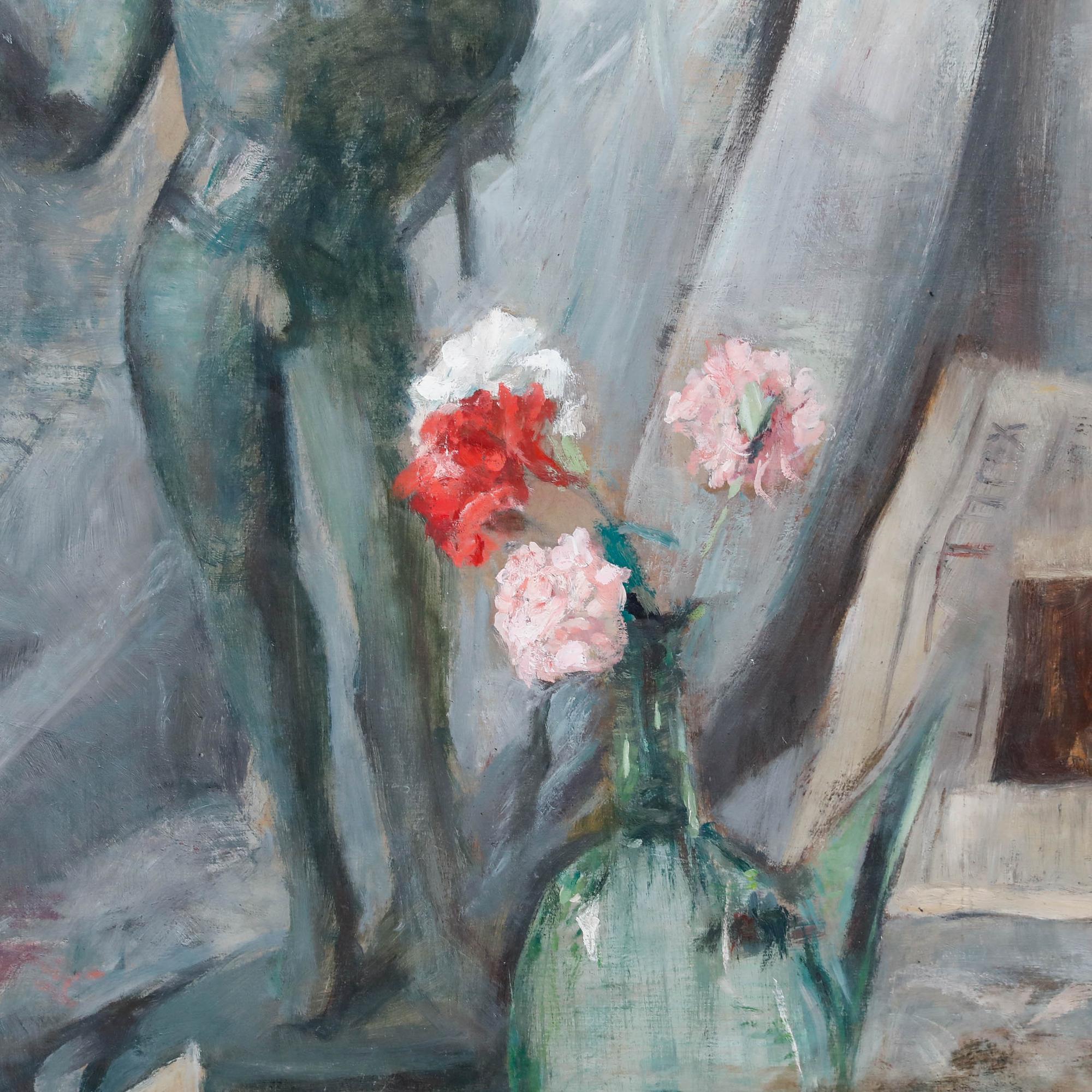 Cécile Hertz-Eyrolles (1875-1974) - Huile encadrée, Narcisses et œillets en vente 1