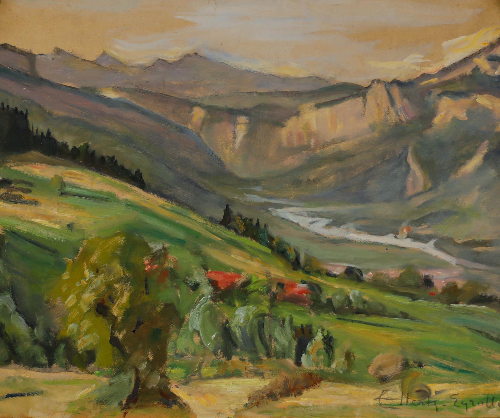 Cecile Hertz-Eyrolles (1875-1974) - Framed Oil, Paysage alpestre en été - Painting by Unknown