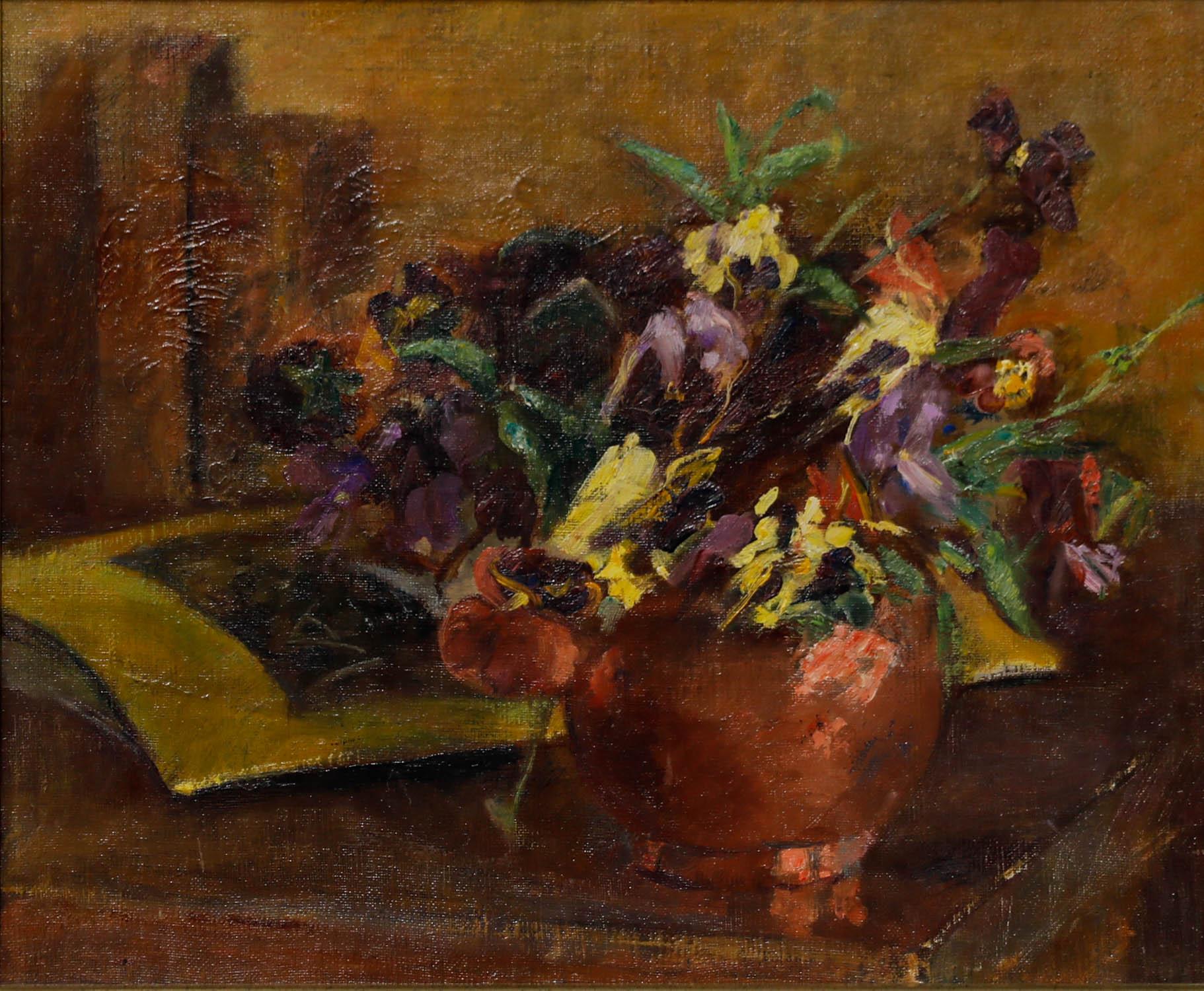 Cecile Hertz-Eyrolles (1875-1974) - Gerahmtes Ölgemälde, Stillleben von Violas – Painting von Unknown