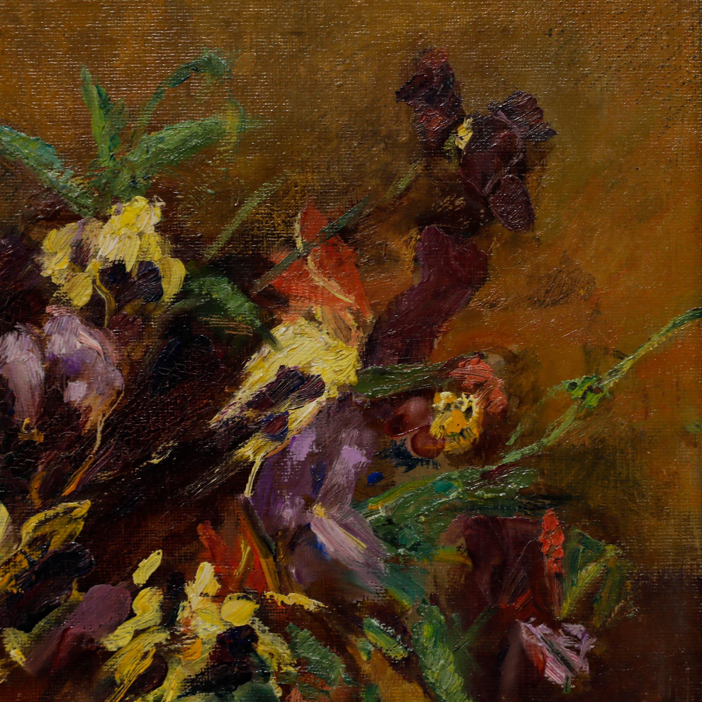 Cecile Hertz-Eyrolles (1875-1974) - Gerahmtes Ölgemälde, Stillleben von Violas im Angebot 1
