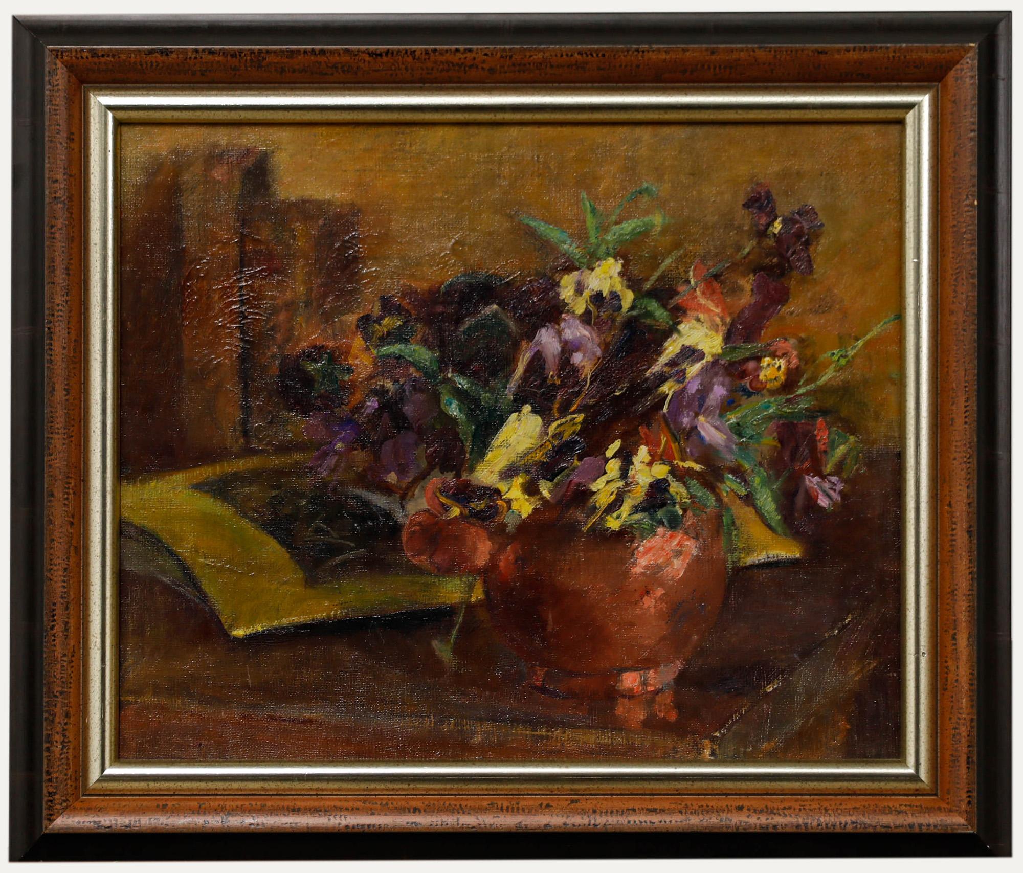 Cecile Hertz-Eyrolles (1875-1974) - Gerahmtes Ölgemälde, Stillleben von Violas