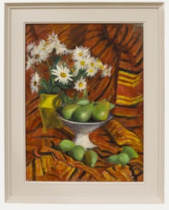 Cecile Hertz-Eyrolles (1875-1974) - Framed Oil, Still Life with Pears & Daisies