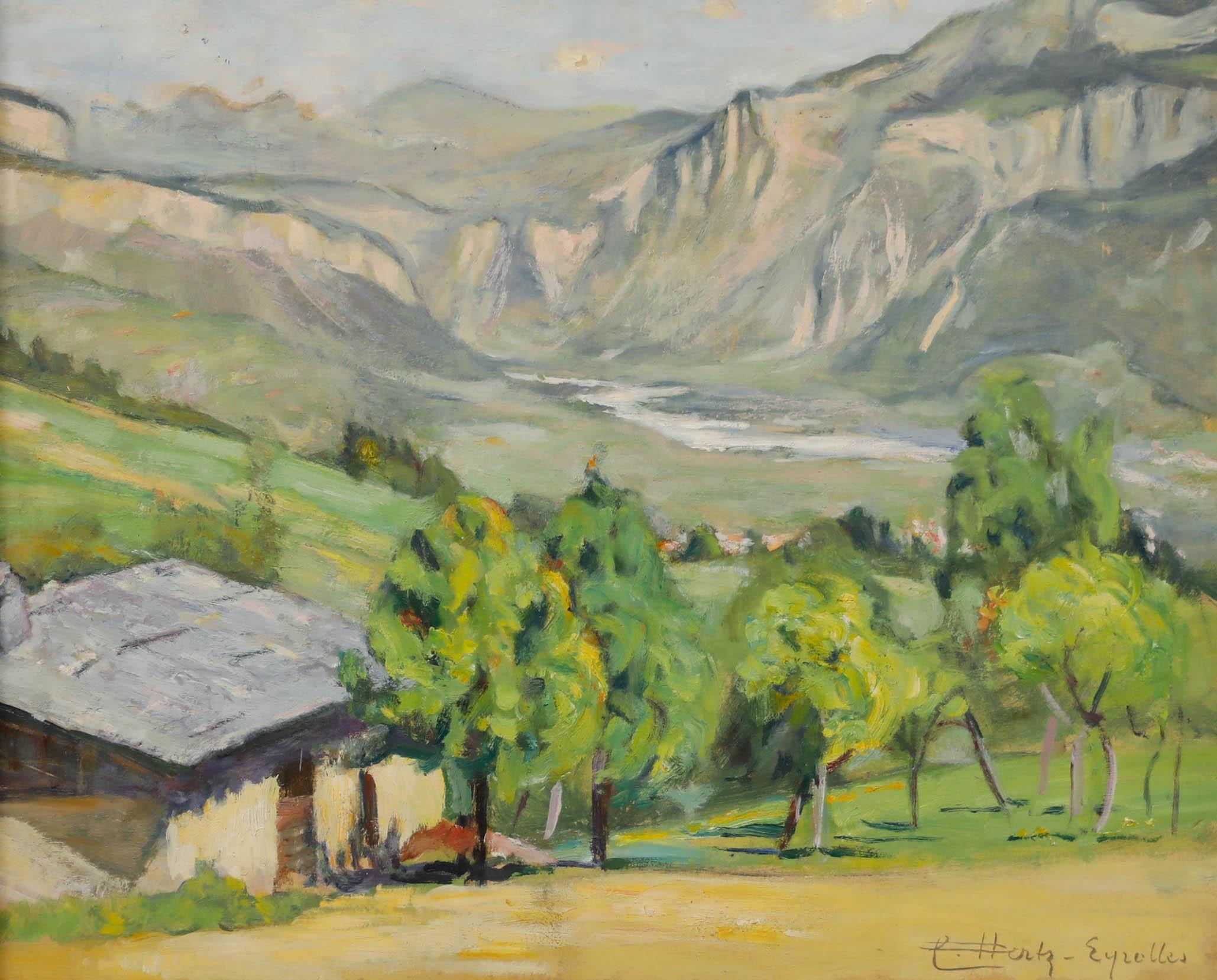 Cecile Hertz-Eyrolles (1875-1974) - Gerahmtes Öl, Sommer auf der Berghütte – Painting von Unknown