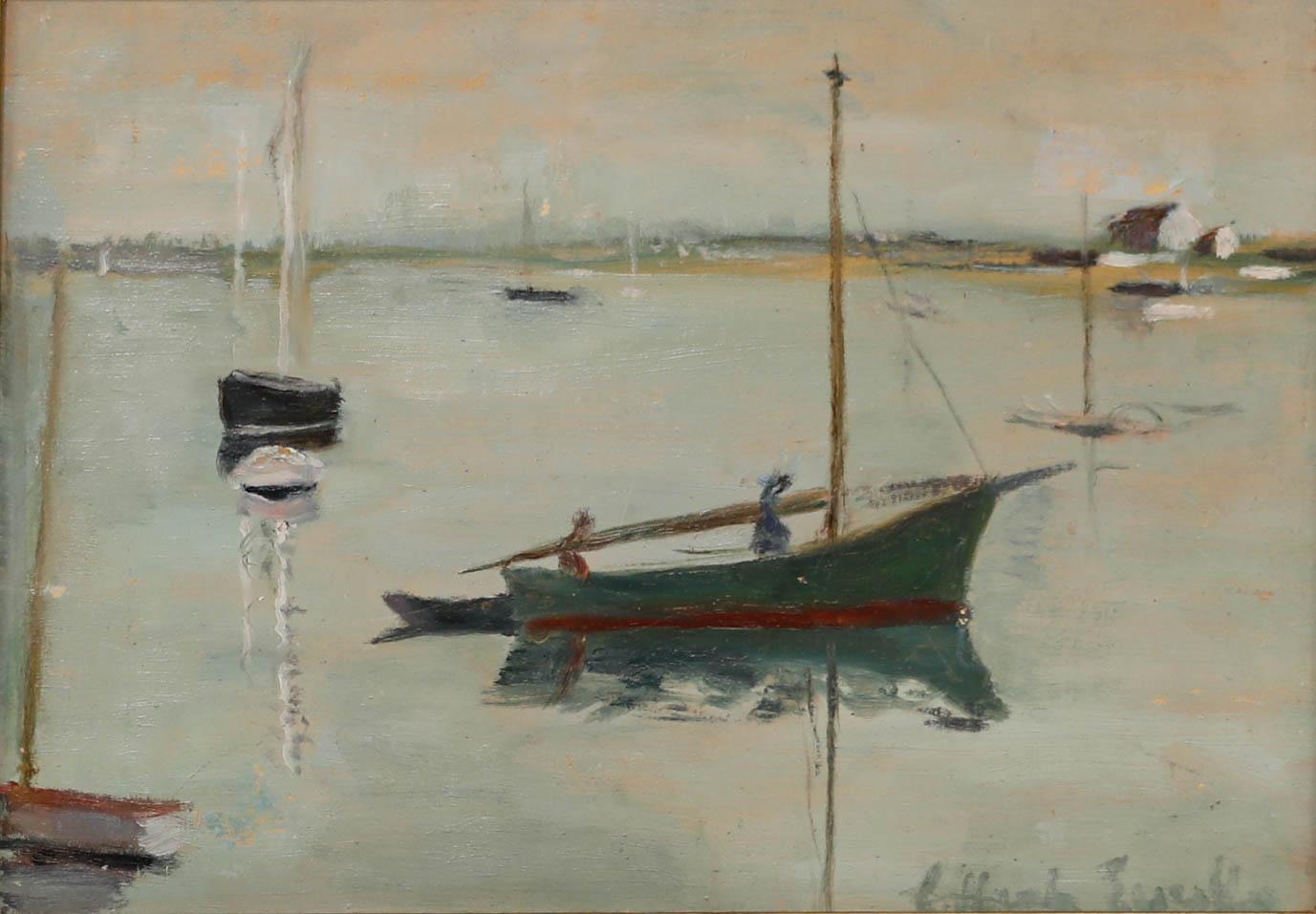 Cecil Hertz-Eyrolles (1875-1974) - Olio incorniciato, La piccola barca verde - Painting di Unknown