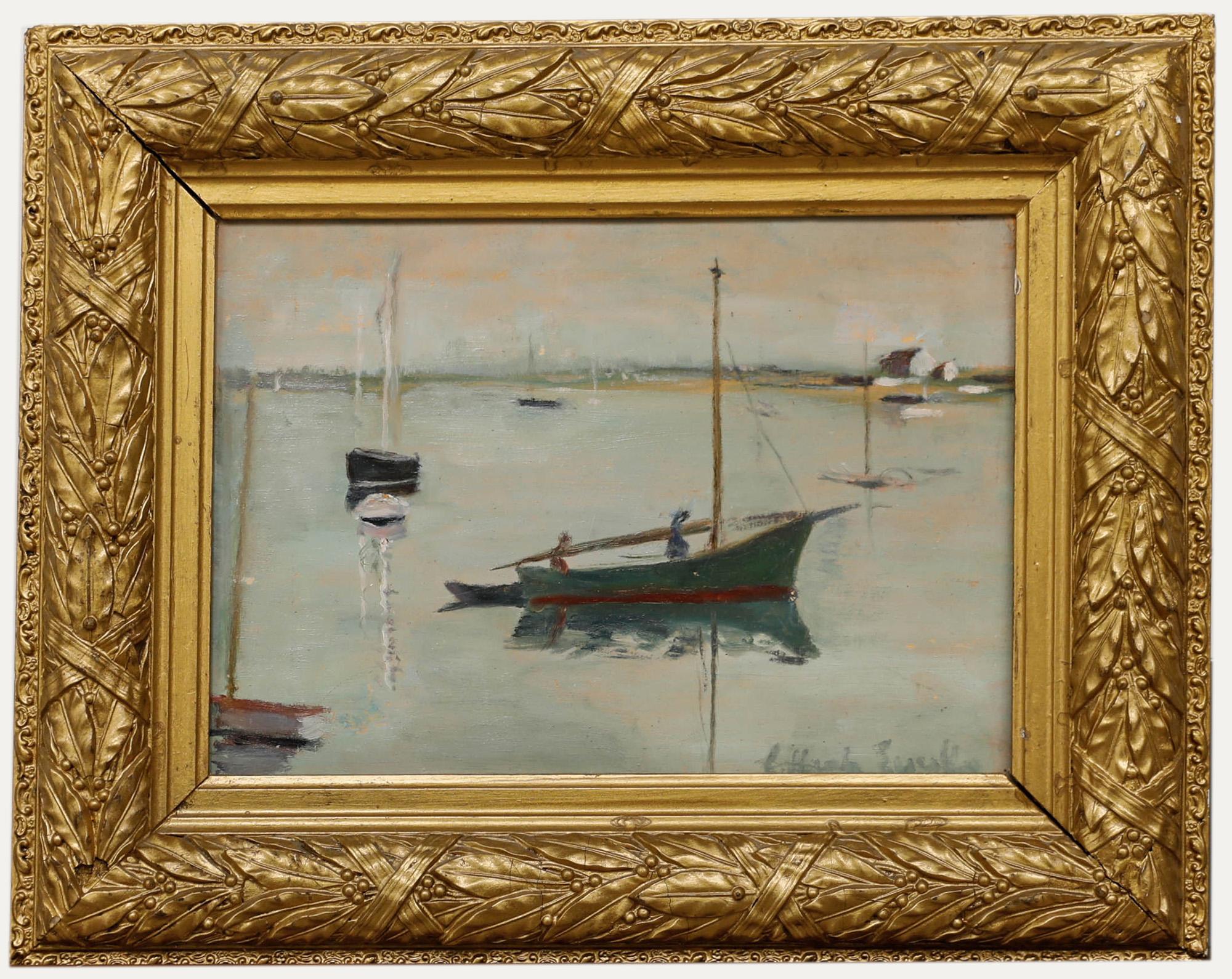 Figurative Painting di Unknown - Cecil Hertz-Eyrolles (1875-1974) - Olio incorniciato, La piccola barca verde