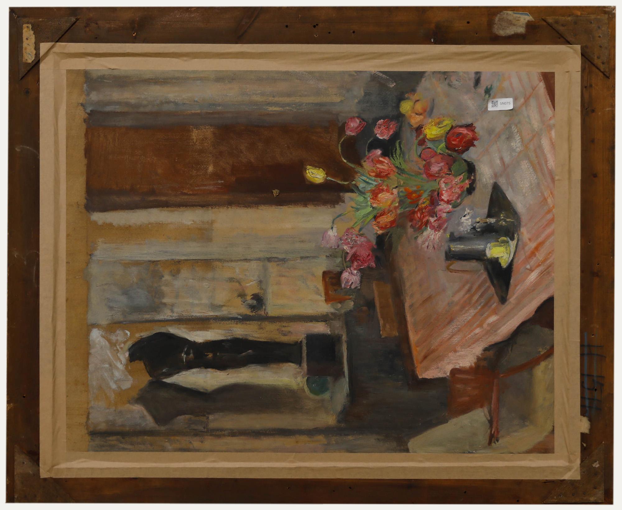 Cecile Hertz-Eyrolles (1875-1974) Gran óleo de mediados del siglo XX, Oda a las flores silvestres - Still-Life Painting Marrón de Unknown