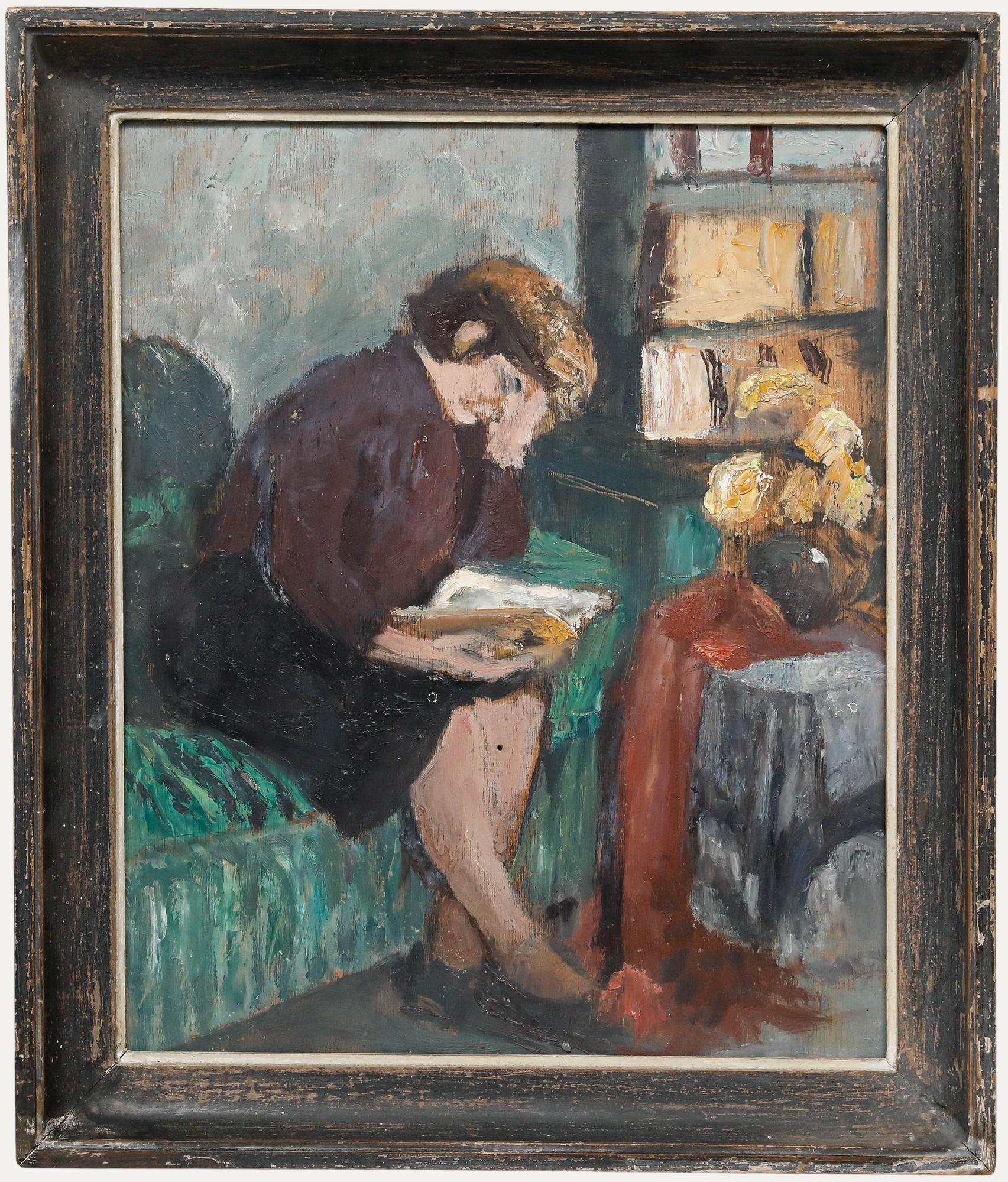 Unknown Figurative Painting - Cecile Hertz-Eyrolles (1875-1974) - Mid 20th Century Oil, A Moment to Read